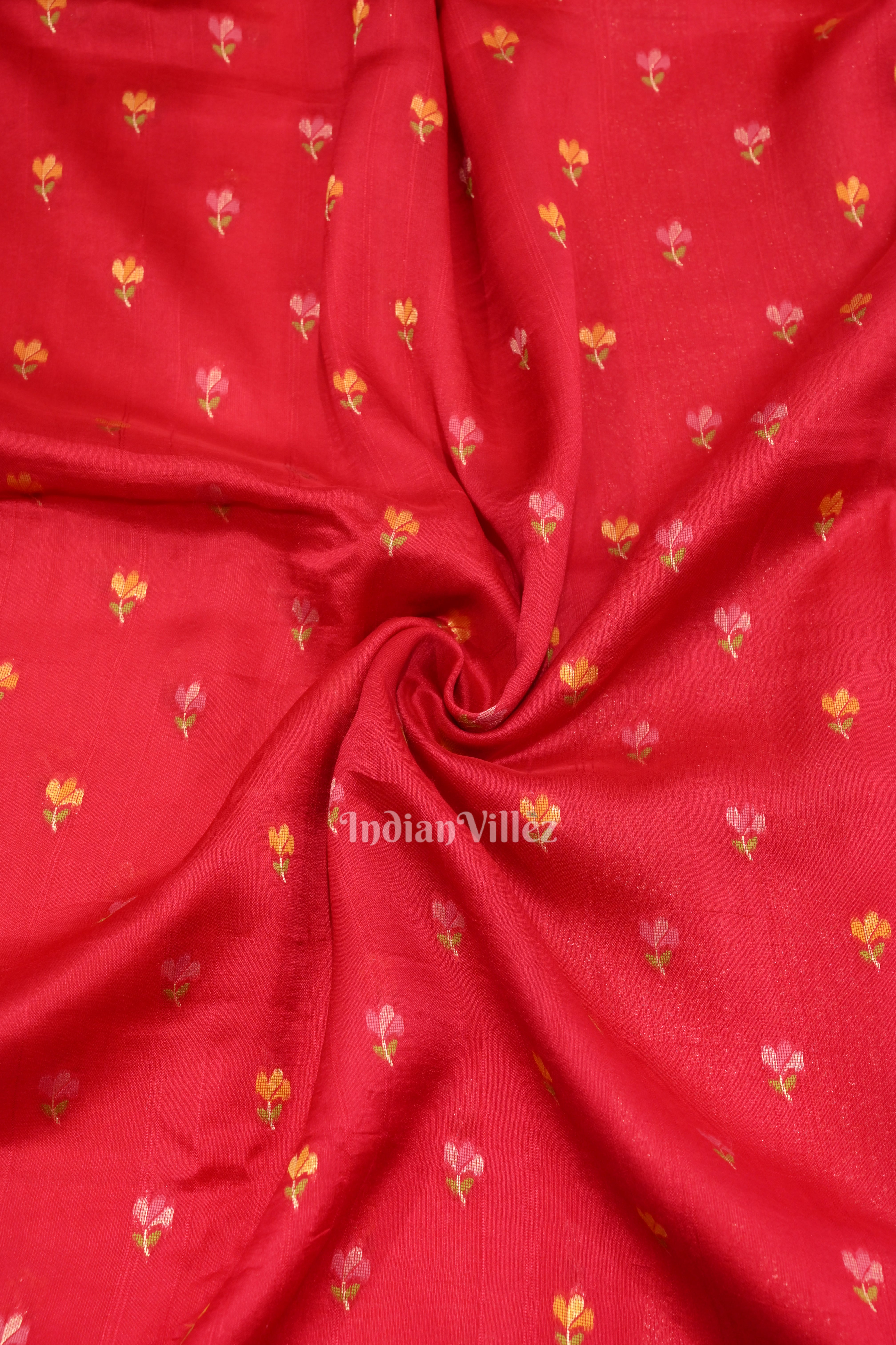 IndianVillèz Red Tussar Banarasi Silk Saree with Tassels - view 2