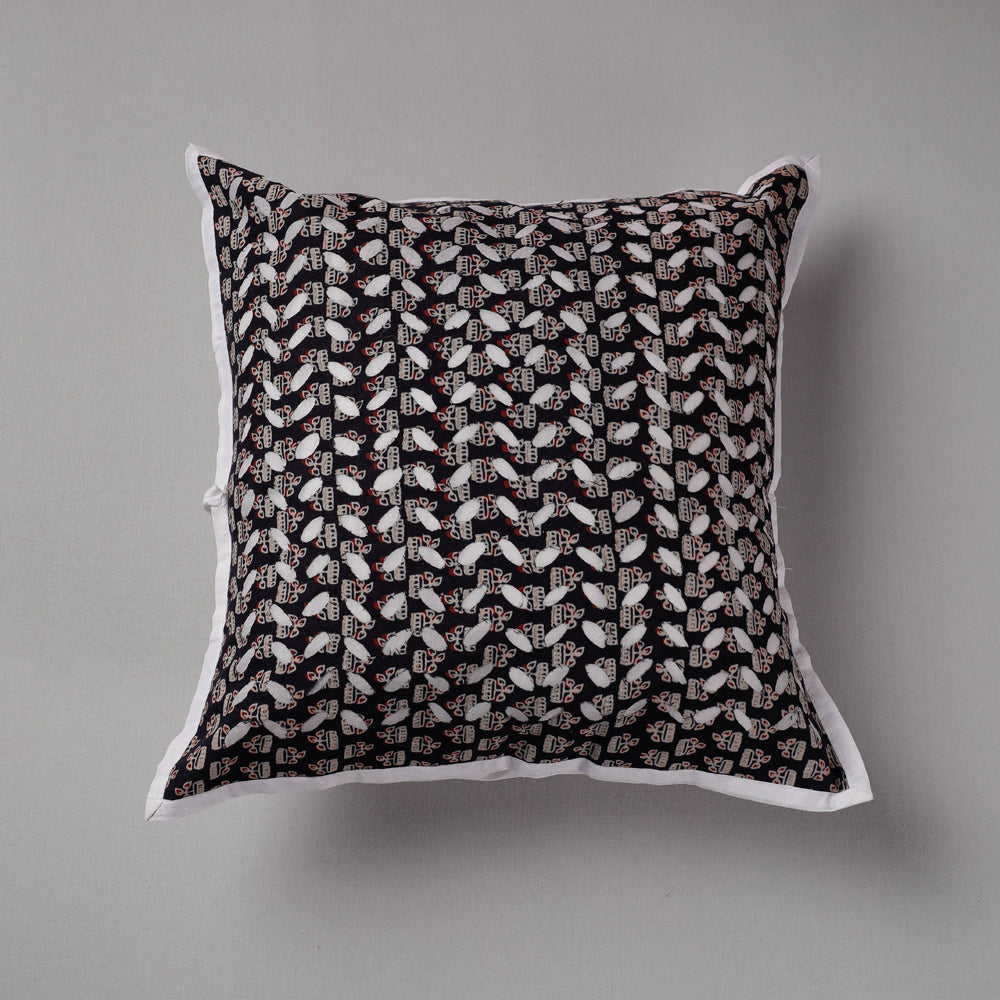 SHADES OF MARUDHARA Black - Cutwork Cotton Applique Cushion Cover (16 x 16 in)