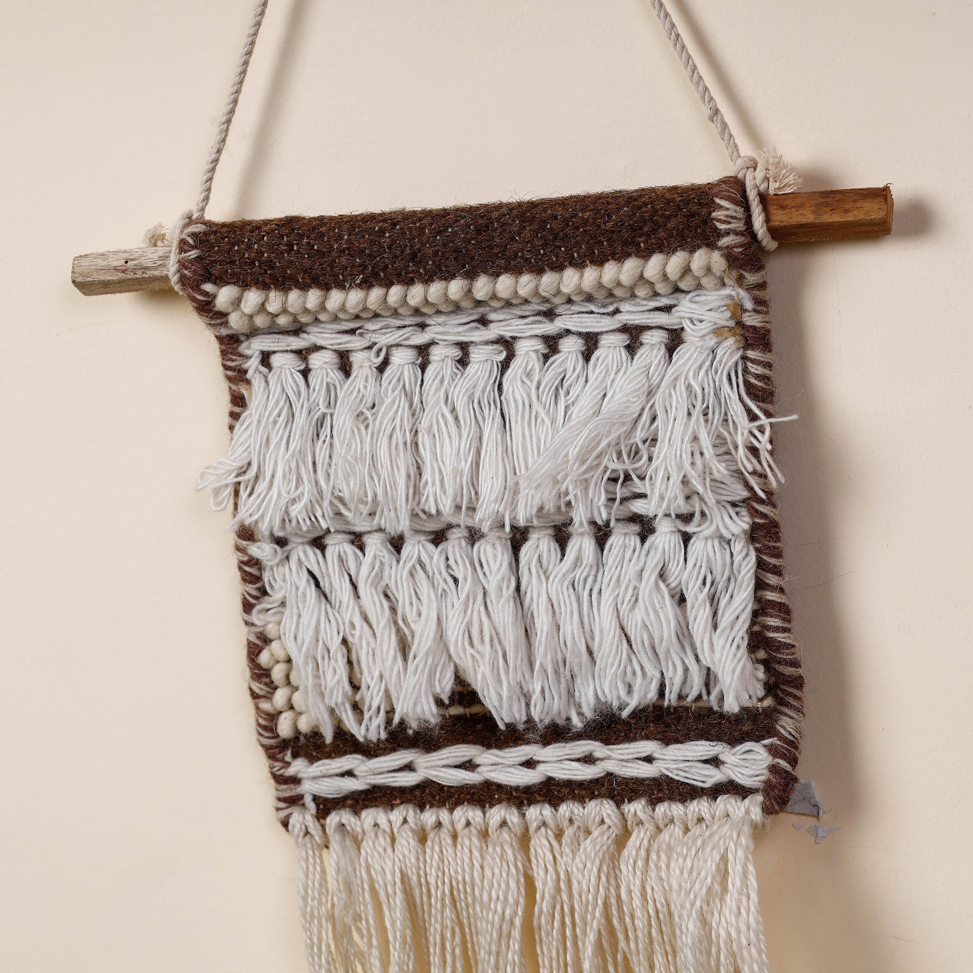 ITOKRI CRAFTS INITIATIVE Bhadohi Handwoven Wool Geometric Fringed Wall Hanging - view 2