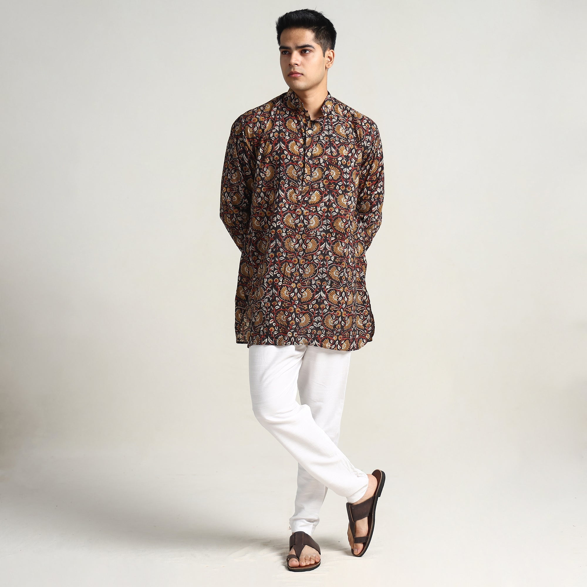 ITOKRI CASUALS Black - Bagru Block Printed Cotton Men Short Kurta 03
