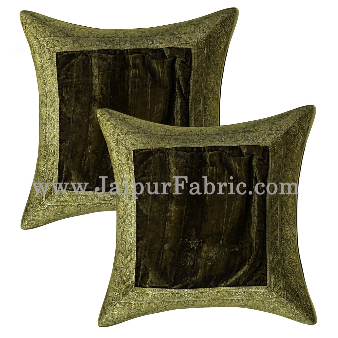 JaipurFabric® Green Color Velvet Cushion Cover - view 2