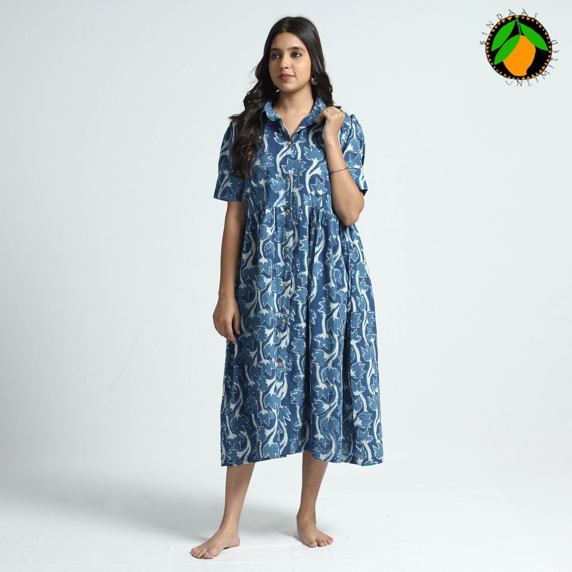 ITOKRI CASUALS Blue - Bindaas Art Block Printed Cotton Dress