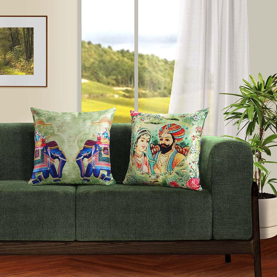 Swayam India Digital Printed Dupion Cushion Covers-5267