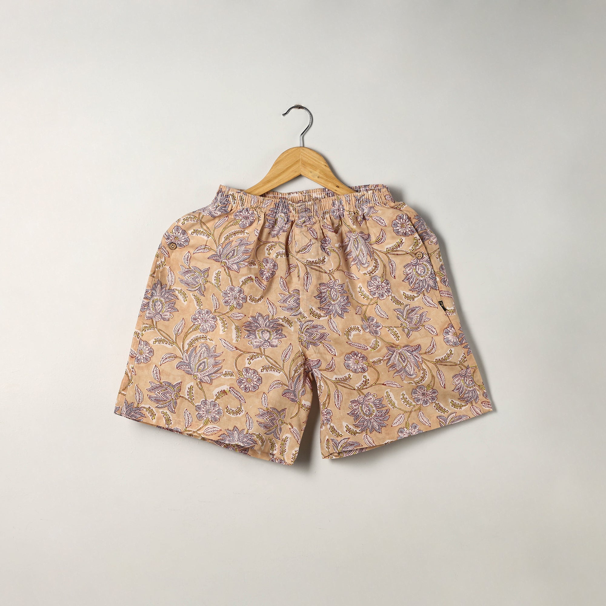 ITOKRI CASUALS Beige - Block Print Cotton Unisex Sanganeri Shorts/Boxer 04