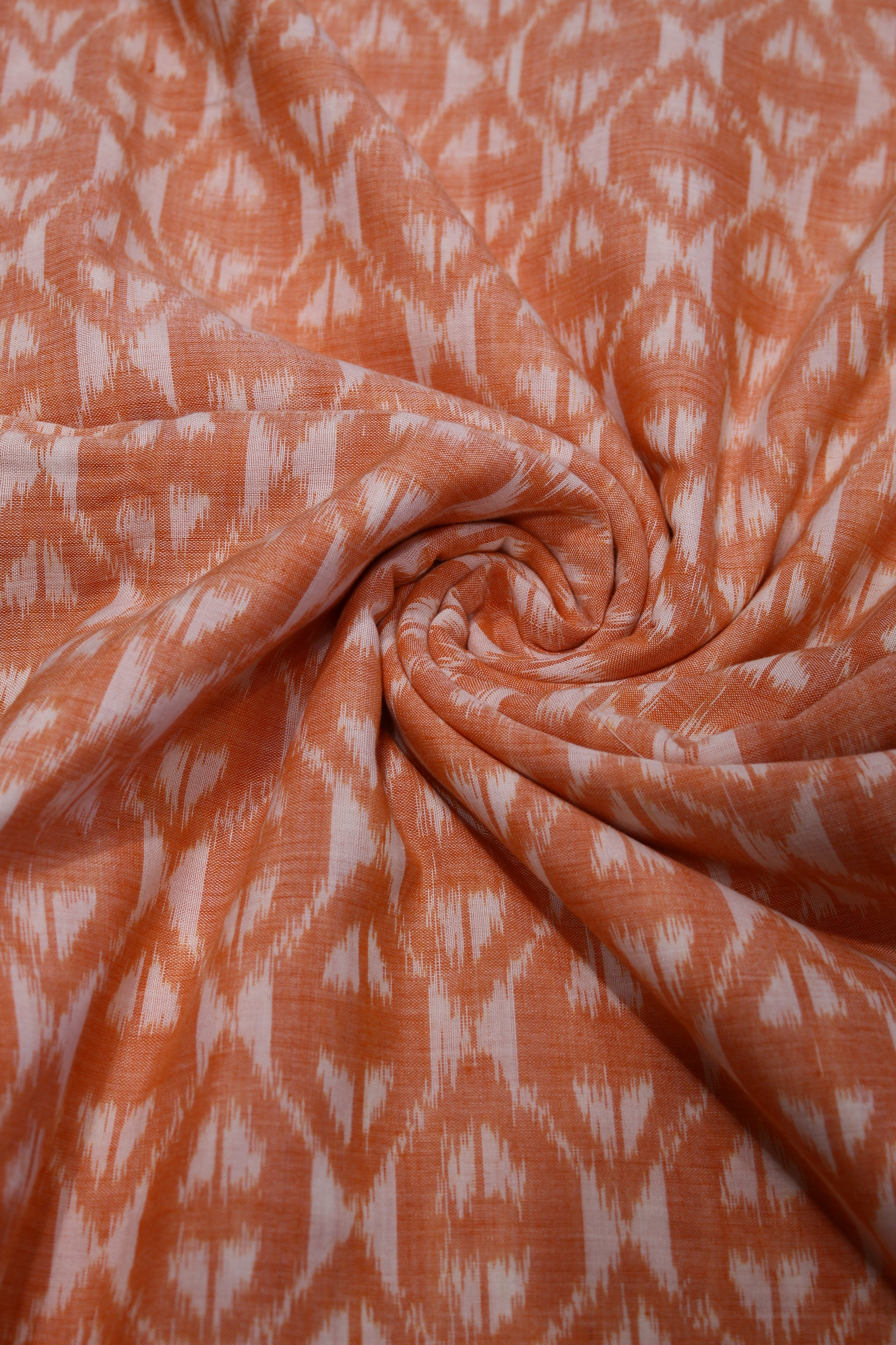 IndianVillèz Orange White Symbolic Sambalpuri Ikat Cotton Fabric