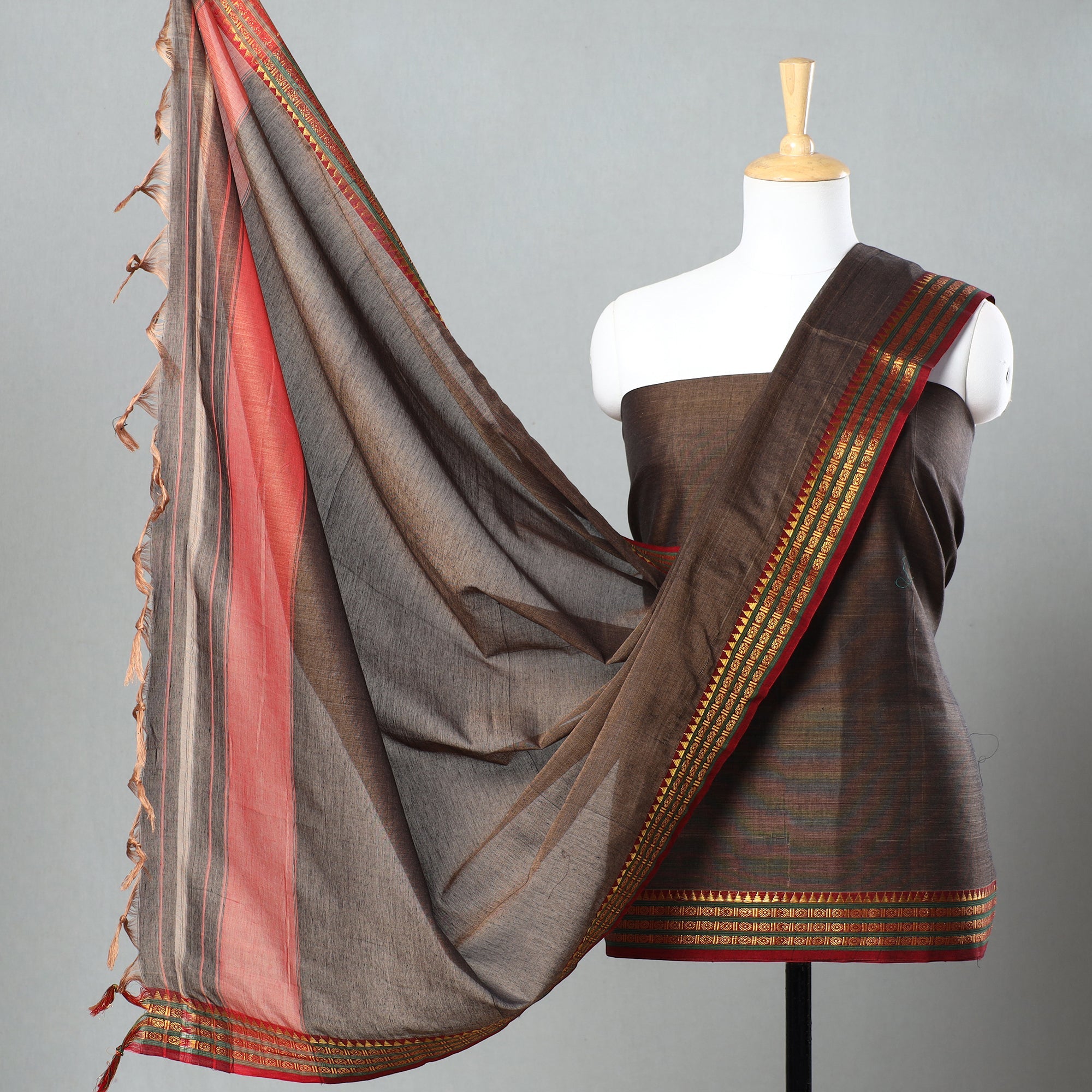 SOUTH KARGHA Brown - 3pc Dharwad Cotton Suit Material Set 30