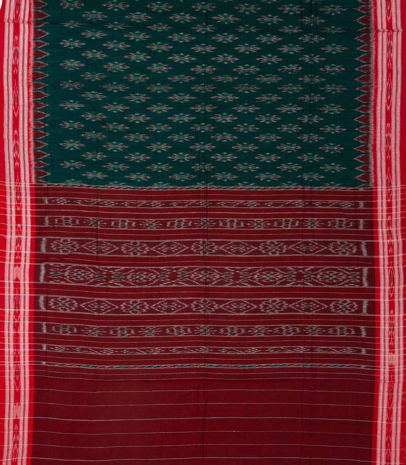 RmKV Sea Green Handwoven Orissa Cotton Saree With Tie & Dye Floral Motifs & Contrast Border - view 2