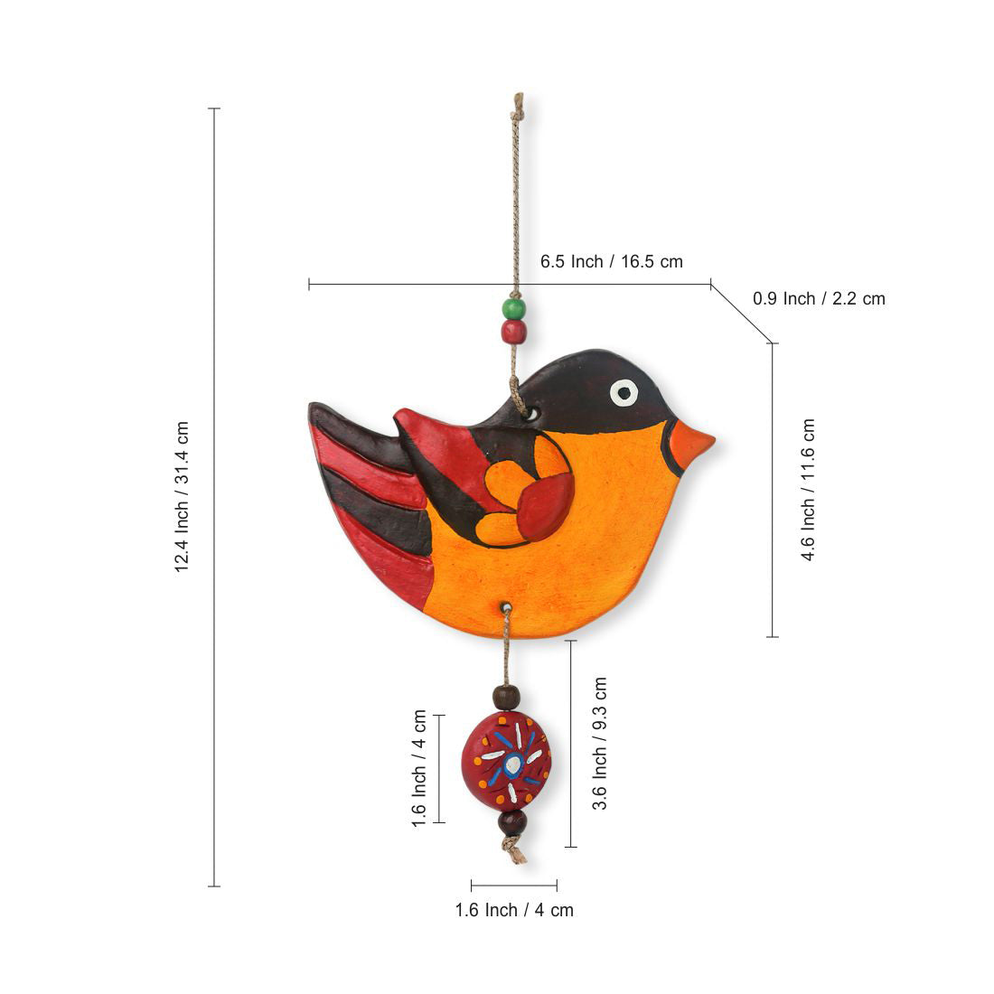 EXCLUSIVELANE 'Feathered Sparrows' Handmade & Handpainted Terracotta Decorative Wall Hangings (Set of 2) - view 7