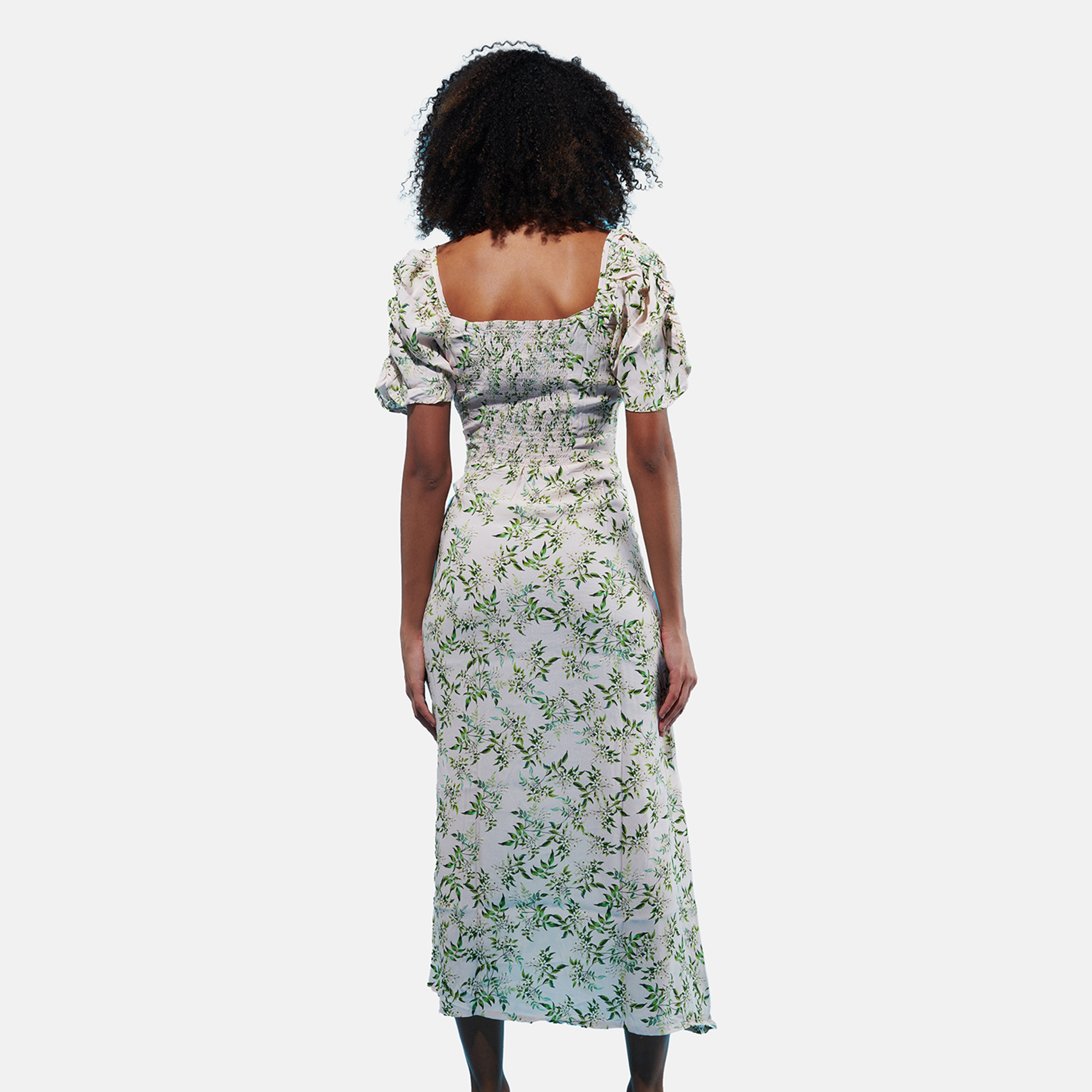 Cottage Core Green High Side Slit Midi Summer Dress - view 2