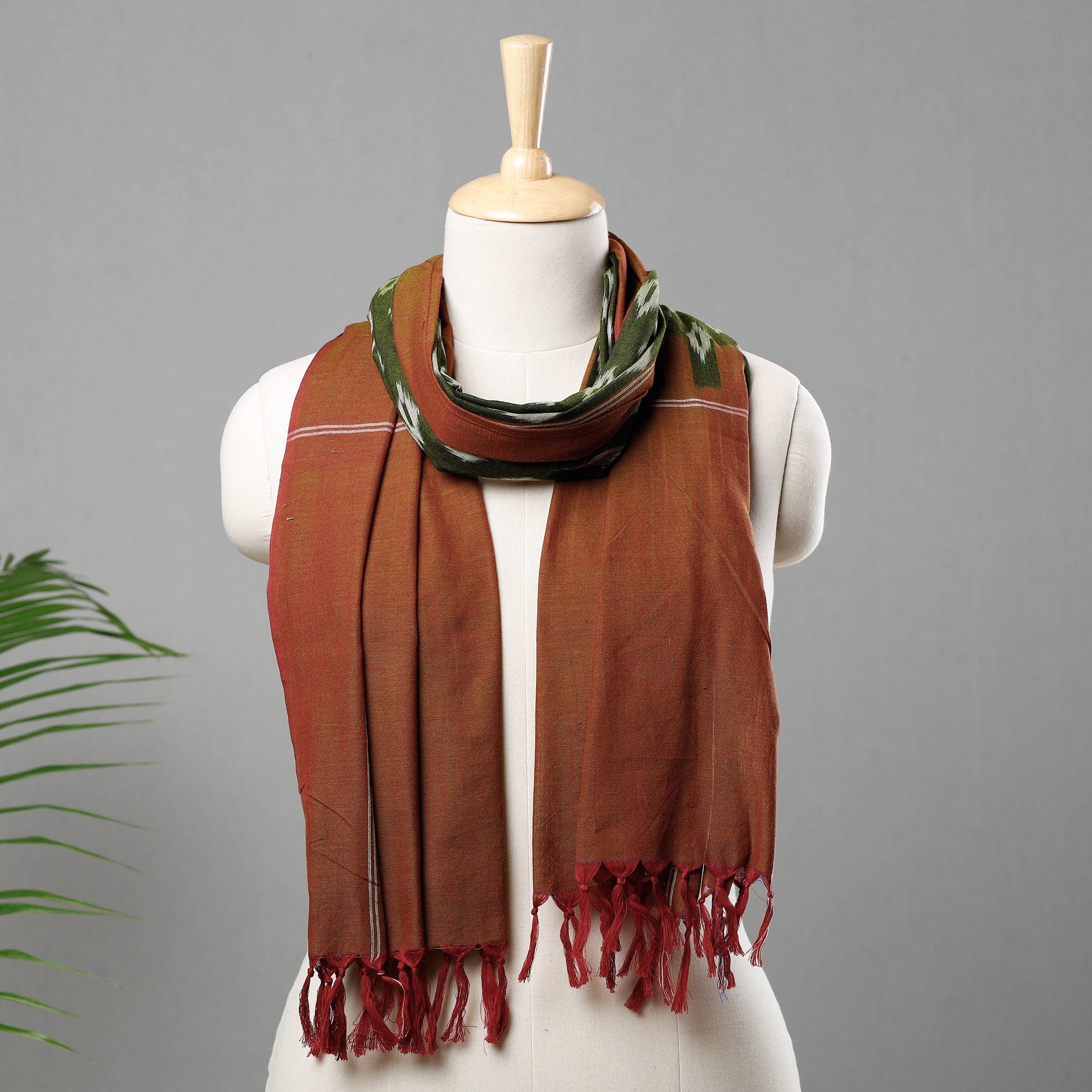 IKAT WEAVES BY EDEM CHANDANA Brown - Handloom Cotton Pochampally Ikat Stole