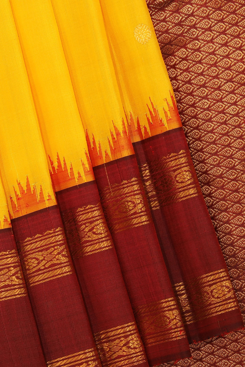 Kalanjali Gadwal Silk Yellow Saree – Women's - view 2