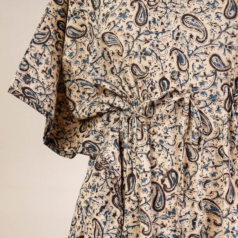 CHUTNEY CRAFT STUDIO Beige - Block Print Cotton Kalamkari Kaftan with Tie-Up Waist (Medium) - view 2