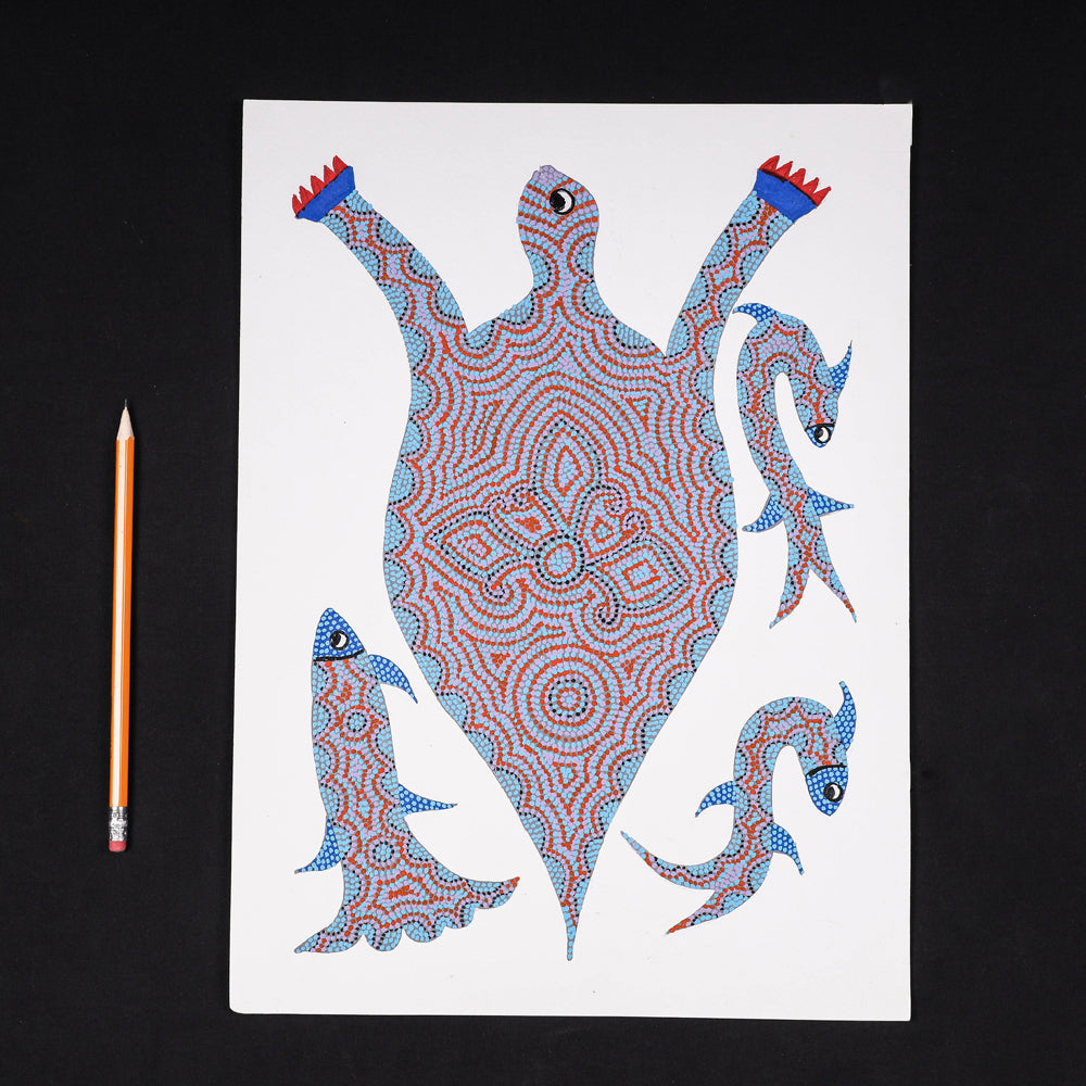 ITOKRI CRAFTS INITIATIVE Bhil Pithora Painting on Paper by Geeta Bariya (12 x 16 in)