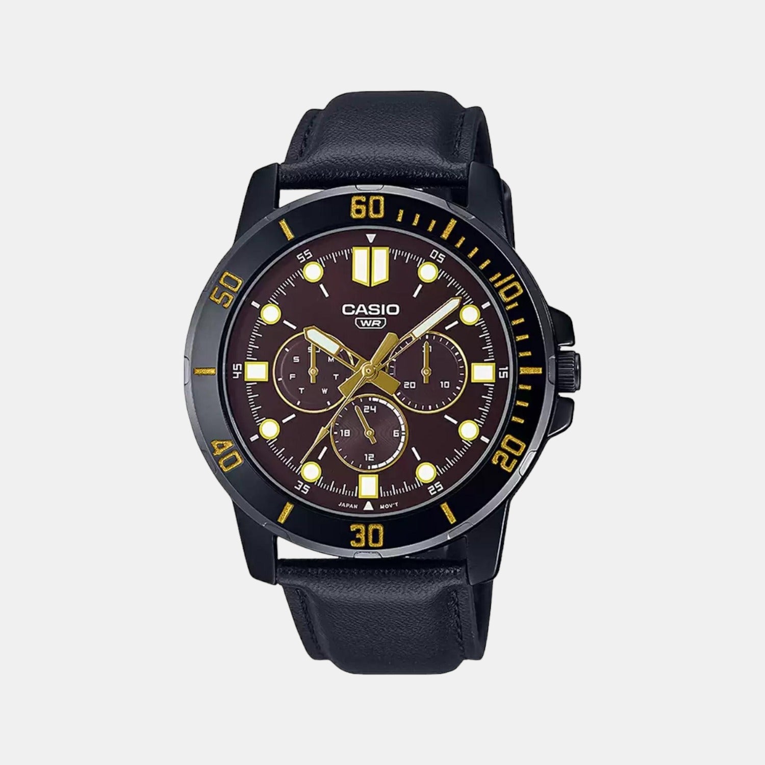 Casio Enticer Men Quartz Brown Dial Chronograph Leather Watch A1988