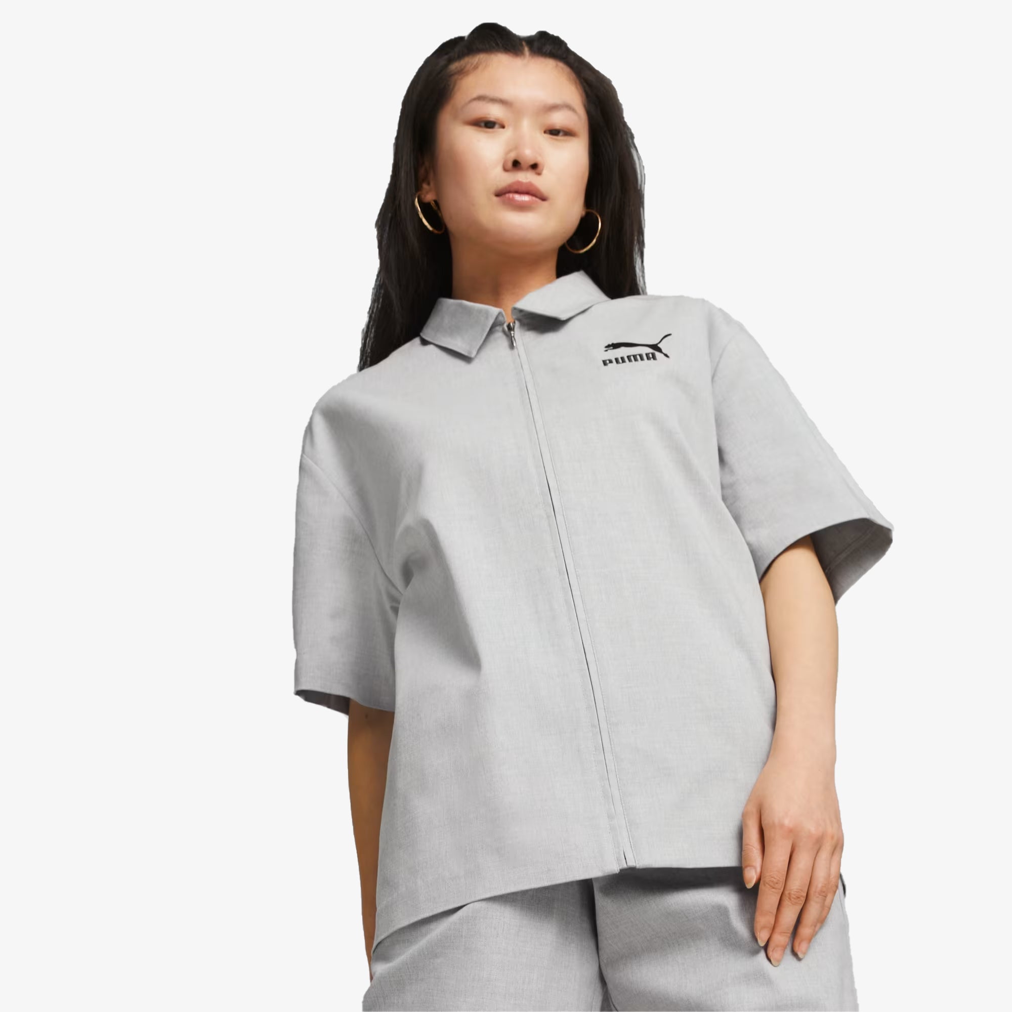 Puma | LUXE SPORT T7 SHIRT { LIGHT GRAY HEATHER - view 2