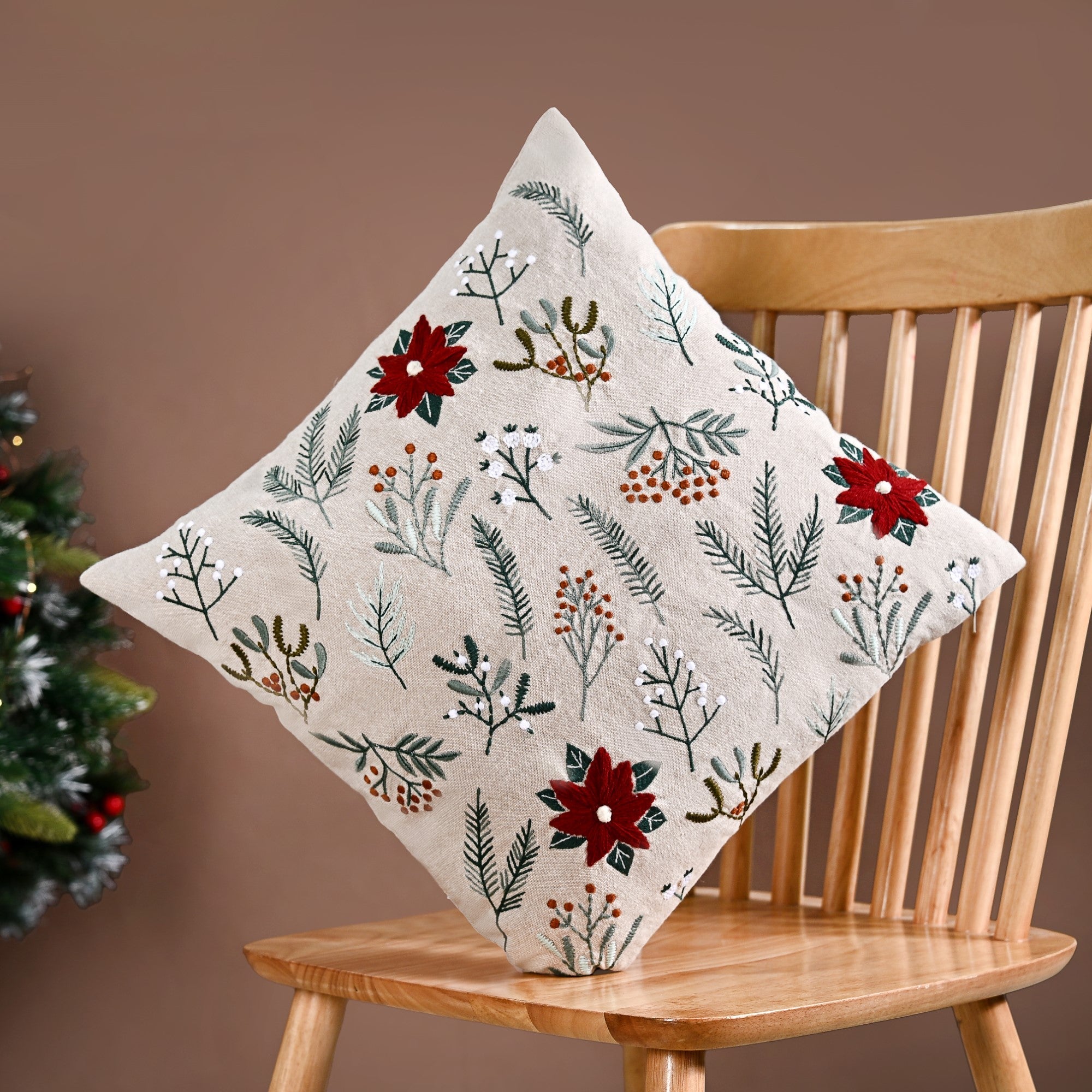 Nestasia Chambray Cotton Cushion Cover With Floral Embroidery 40x40cm - view 2