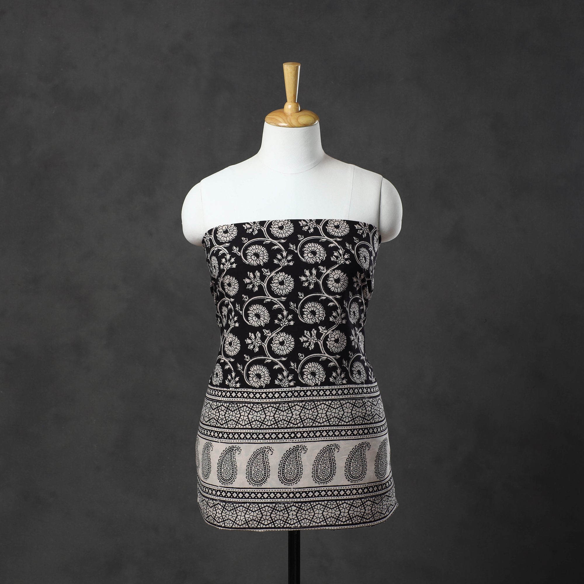 BAGH PRINTS BY MOHAMMED BILAL KHATRI Black - Natural Dyed Cotton Bagh Print Kurta Material (2.2m) 25