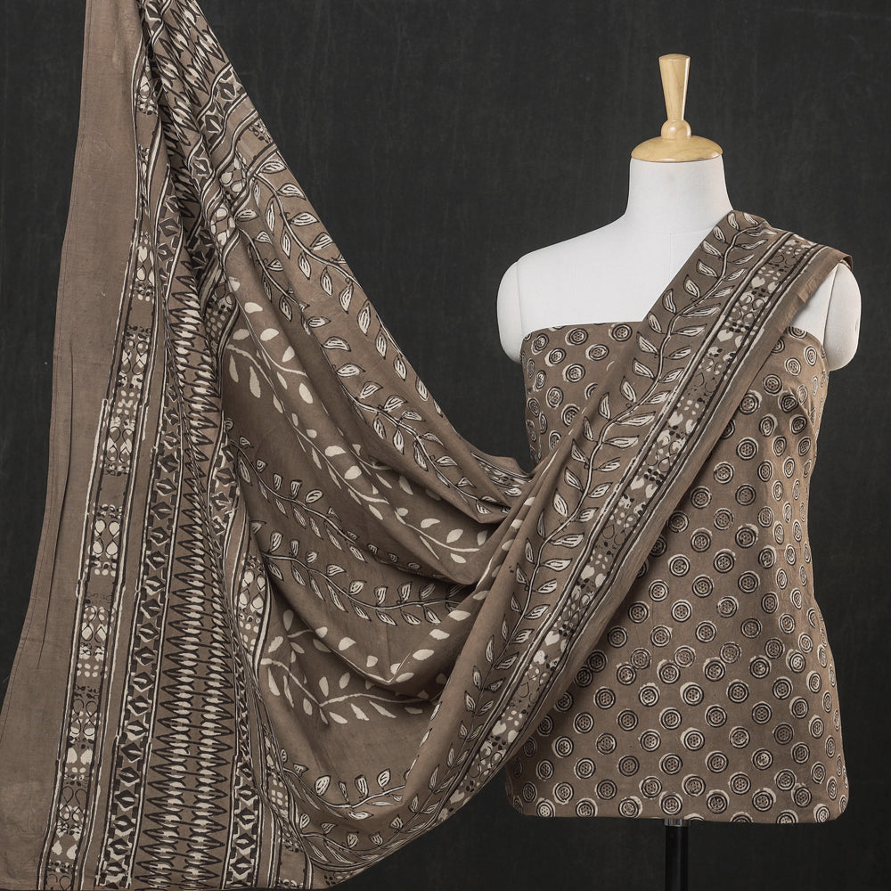 HAVELI CHRONICLES Brown - 3pc Cotton Block Printed Pipad Dress Material Set