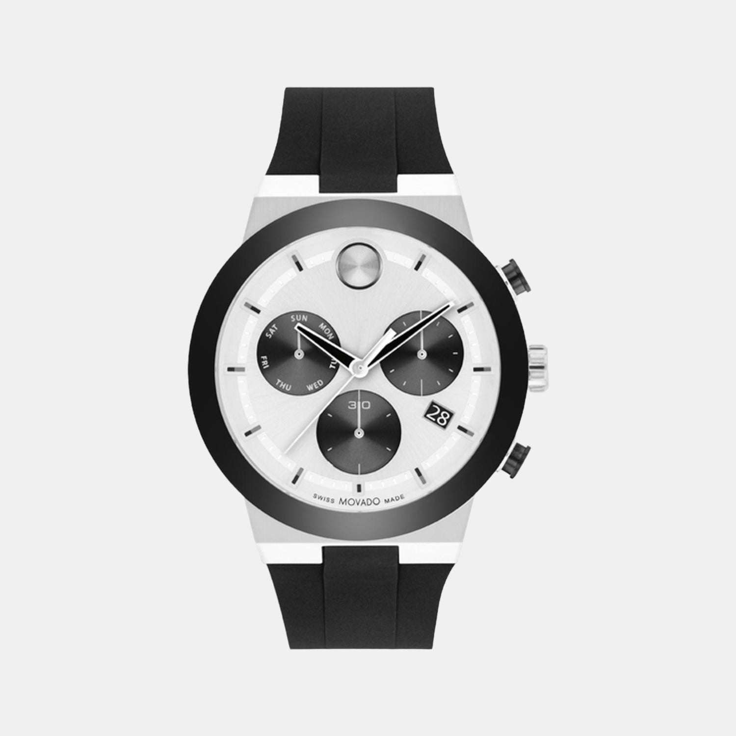 Movado Bold Fusion Men Quartz Silver Dial Chronograph Silicone Watch 3600894