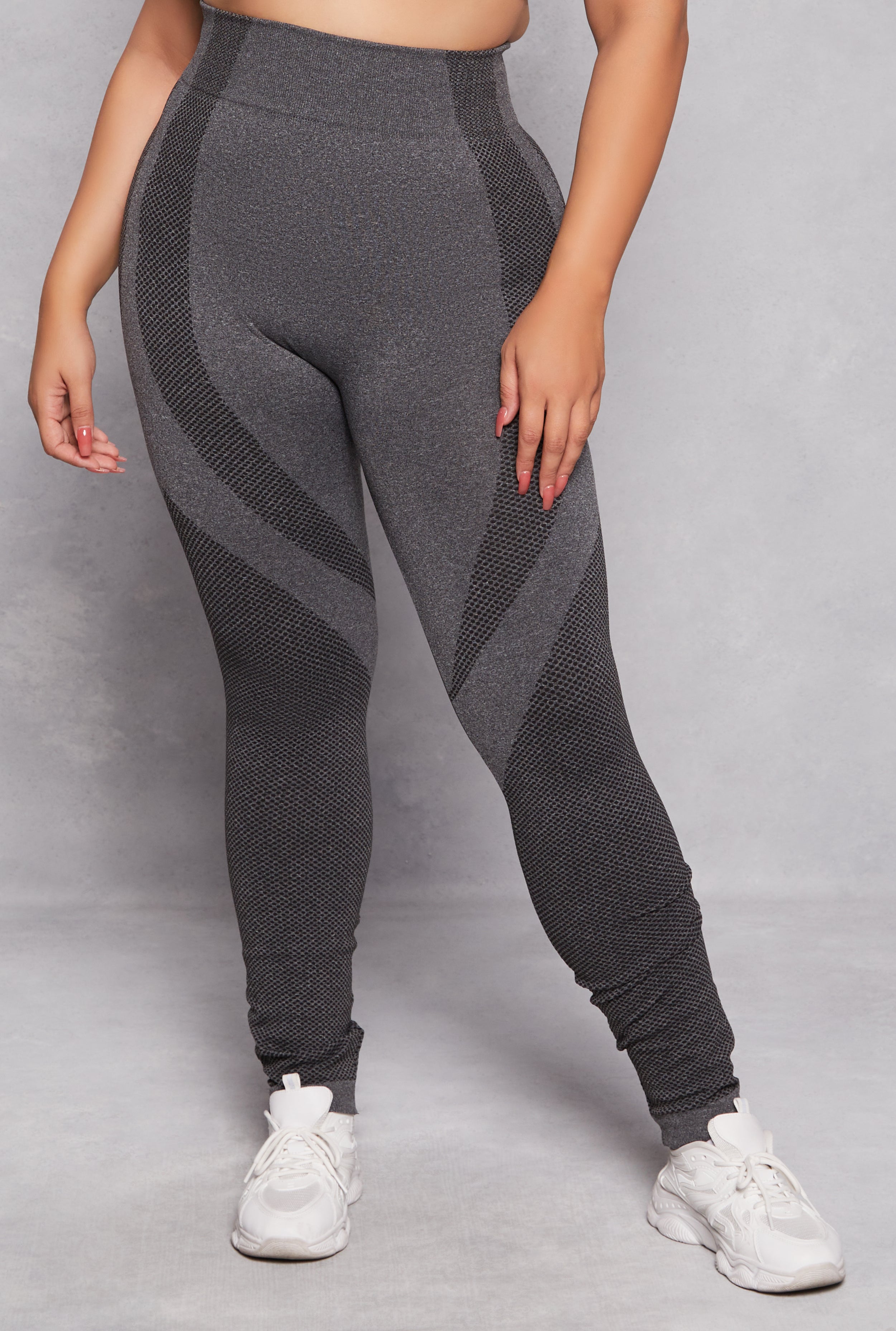 Rainbow Shops Plus Size Seamless Color Block Active Leggings - view 2