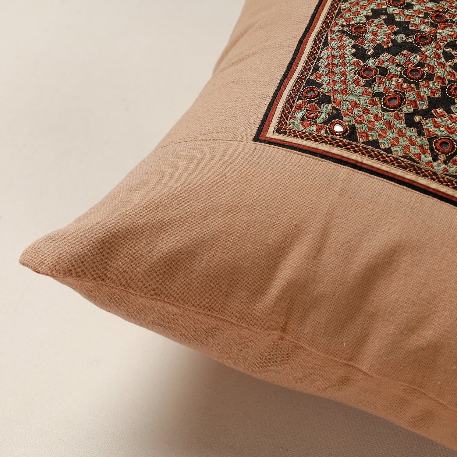 QASAB Beige - Kutch Neran Hand Embroidery Cotton Cushion Cover (16 x 16 in) - view 2