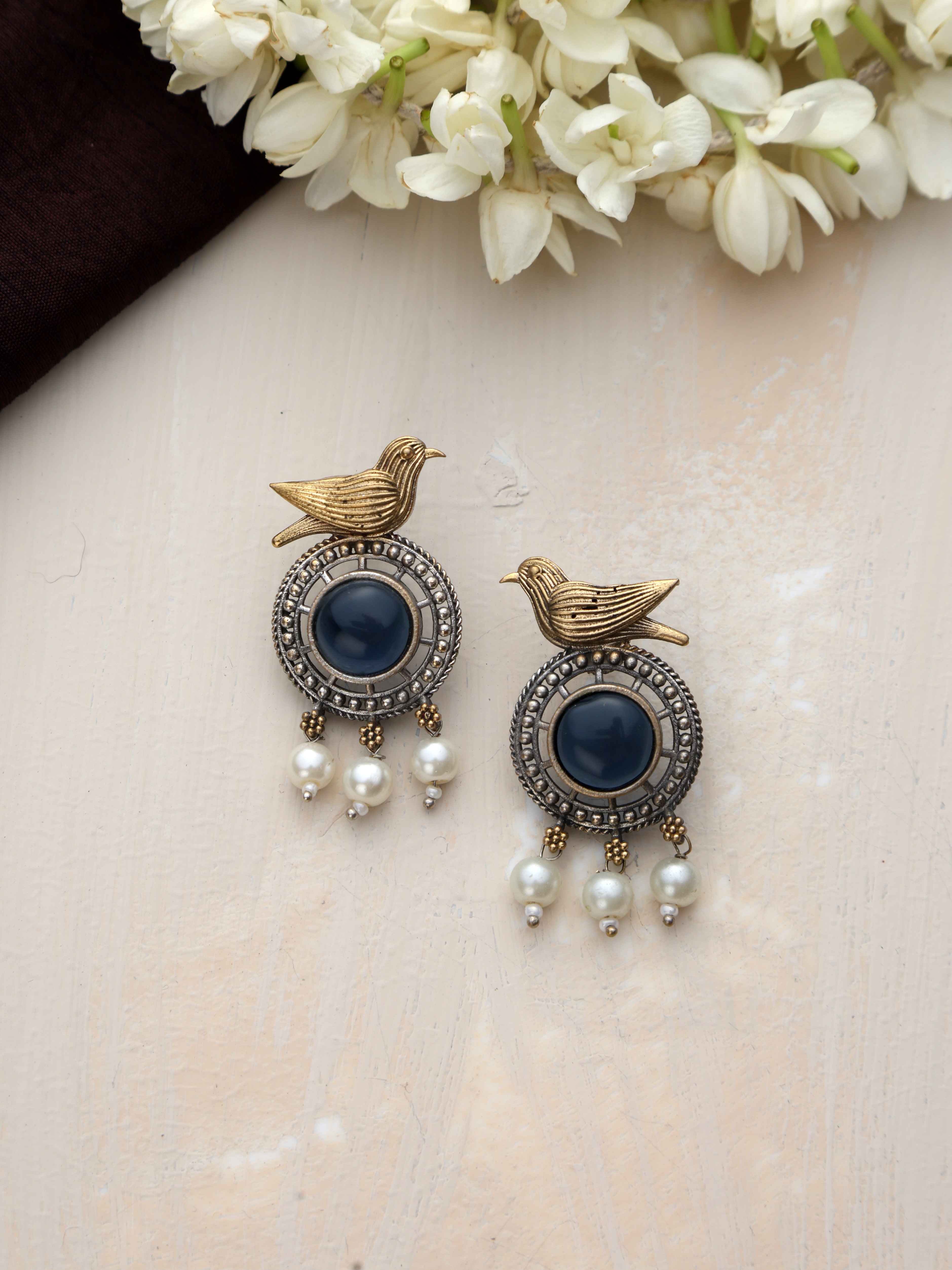 trueBrowns Silver Gold Tone Bird Stud Earrings - view 4