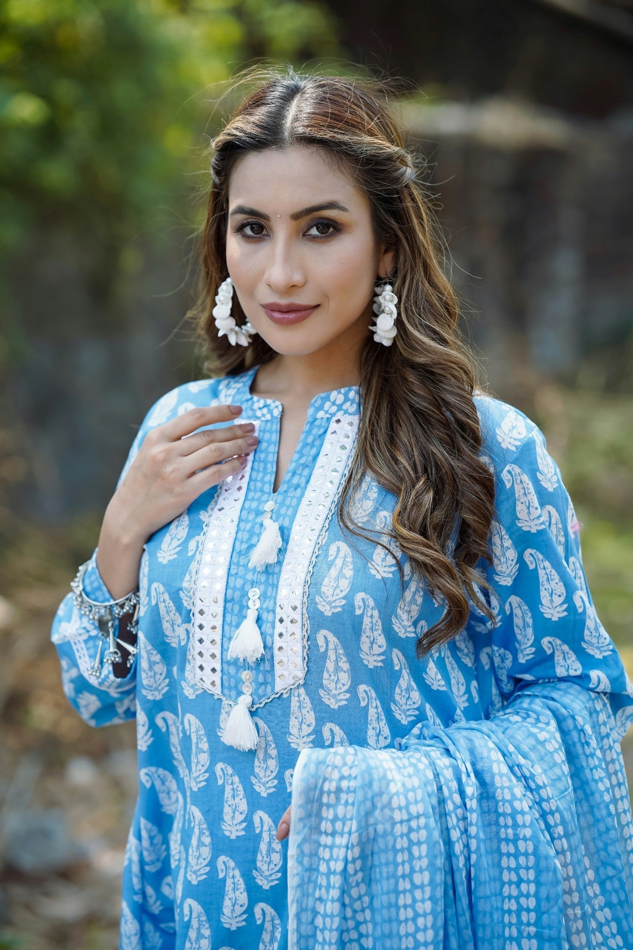 Ahika Blue Cotton Straight Kurta Pant With Dupatta VKSKD1628