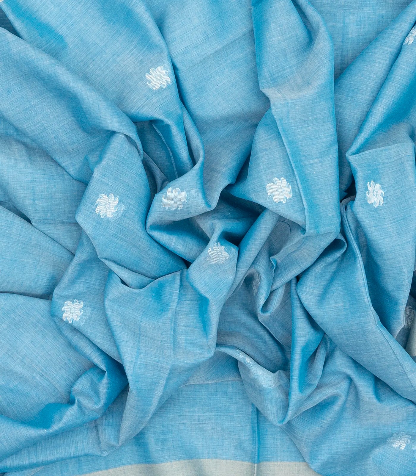 RmKV Light Blue Handloom Bengal Cotton Saree With Mango Buttas - view 3