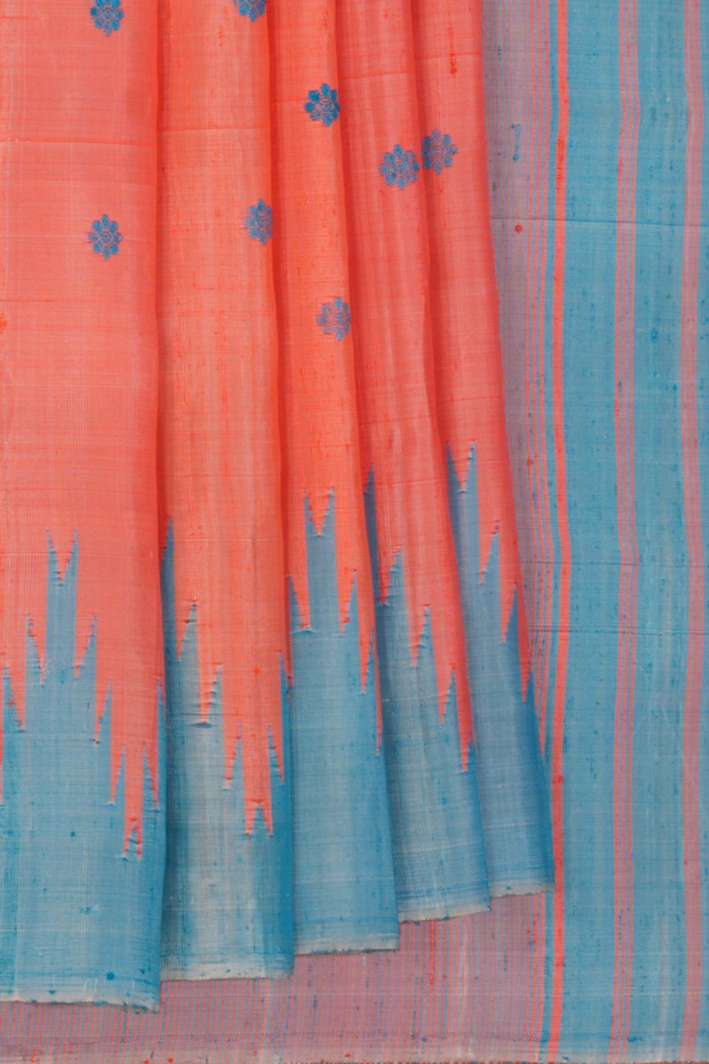 Kalanjali Gadwal Dupion Silk Coral Pink Saree