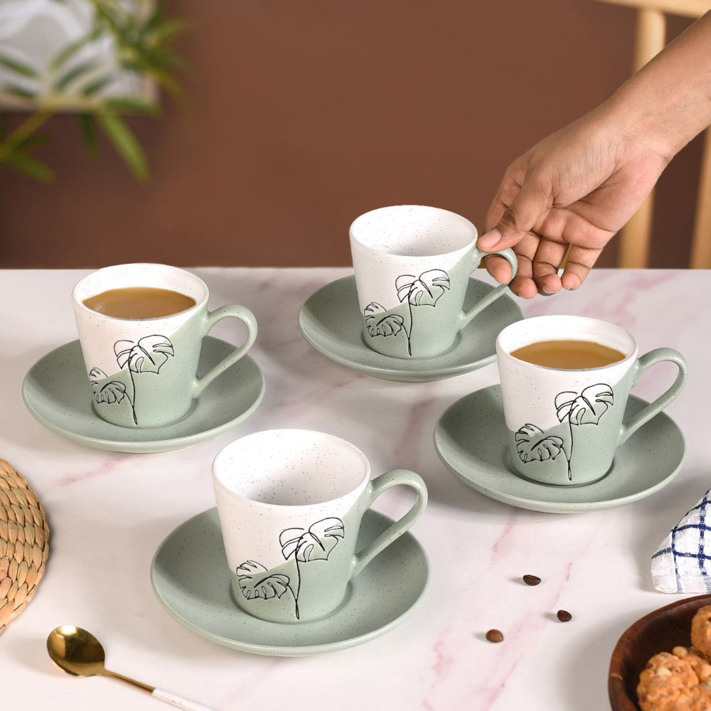 Nestasia Serene Tropics Ceramic Tea Cup Saucer Set Of 4 Sage 225ml - view 2