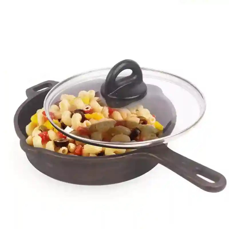 The Indus Valley Super Smooth Cast Iron Fry Pan, Glass Lid, 100% Pure, Toxin-free, Pre-seasoned, Induction, Non-stick, 20.3/25.4cm, 1.3/1.7L, 2.3/2.4k
