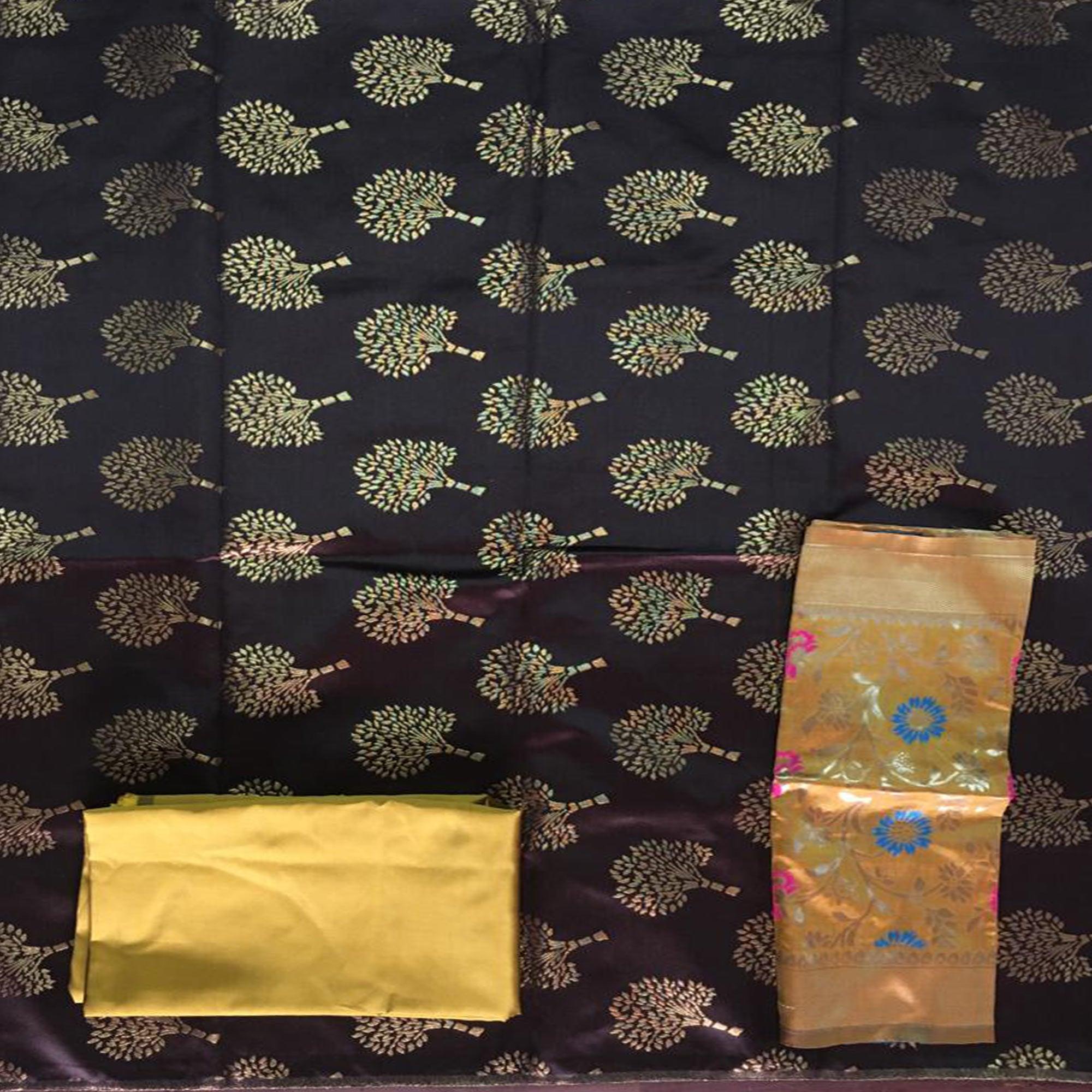 Peachmode Coffee Festive Wear Embroidered Banarasi Silk Dress Material - view 2