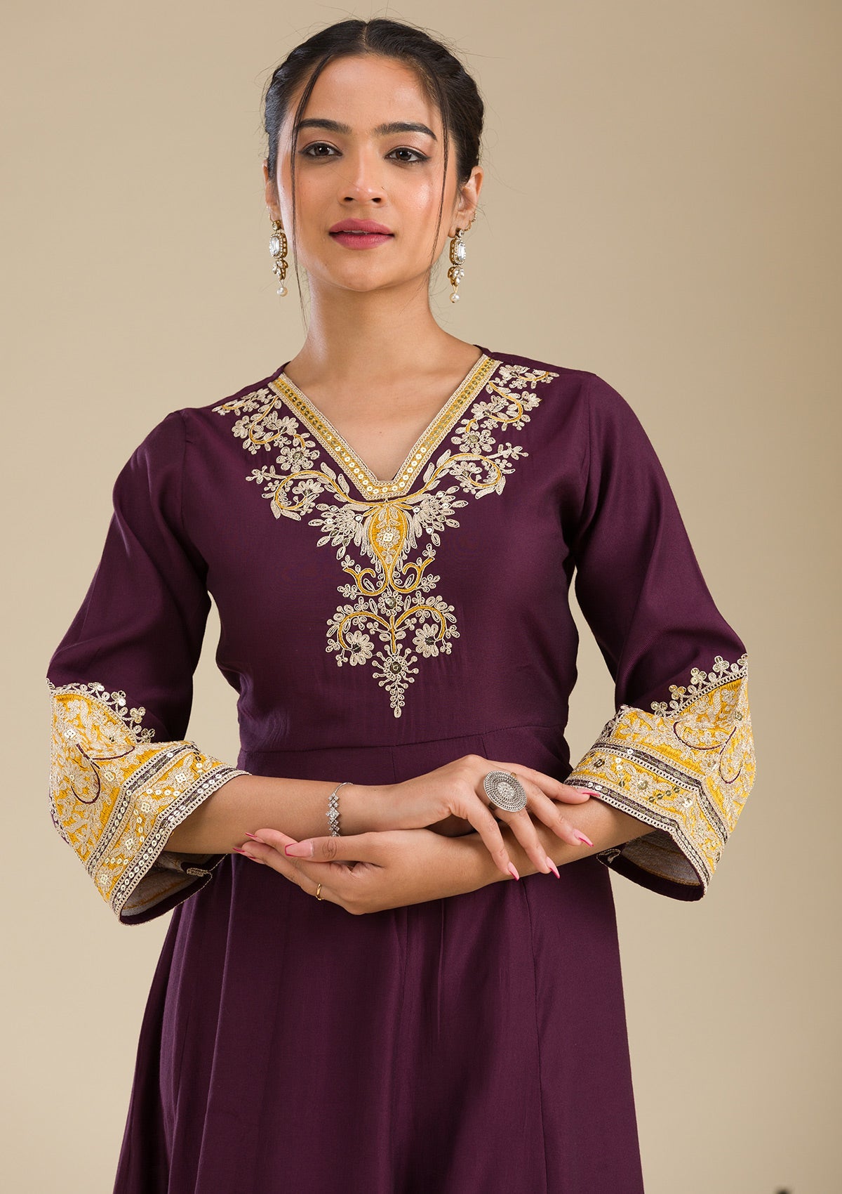 Koskii Wine Zariwork Chiffon Readymade Salwar Suit - view 6