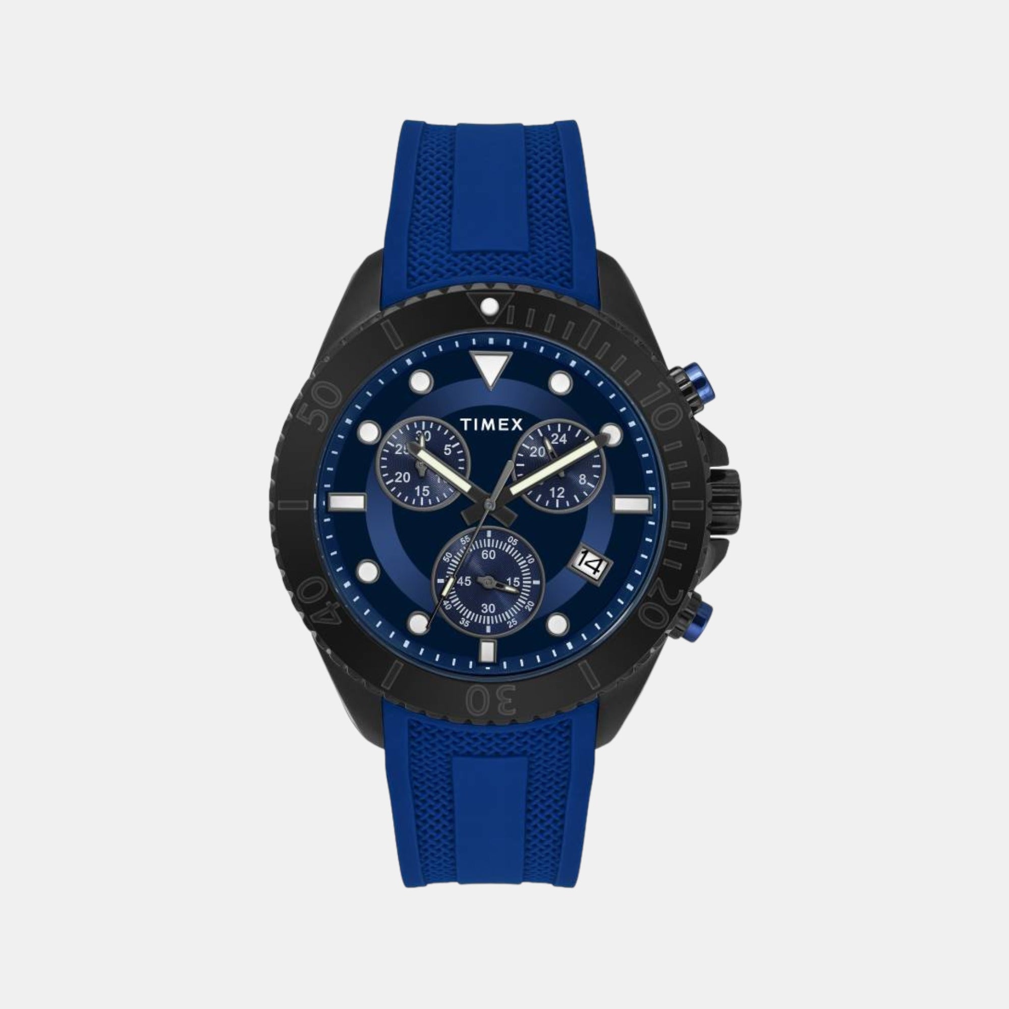 Timex E Class Men Quartz Blue Dial Chronograph Silicone Watch TWEG20100