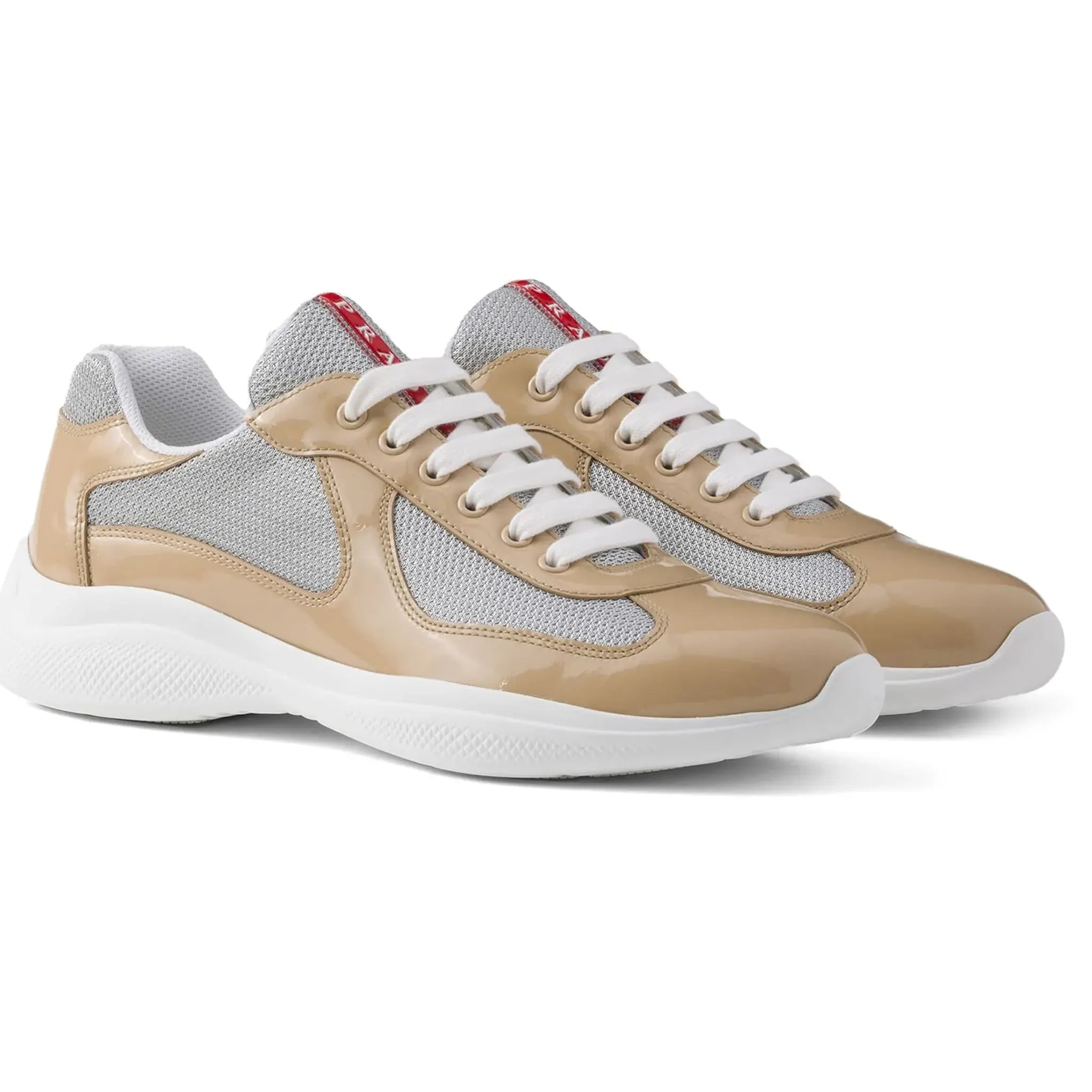 Prada Americas Cup Logo Patch Patent Beige Sneaker - view 2