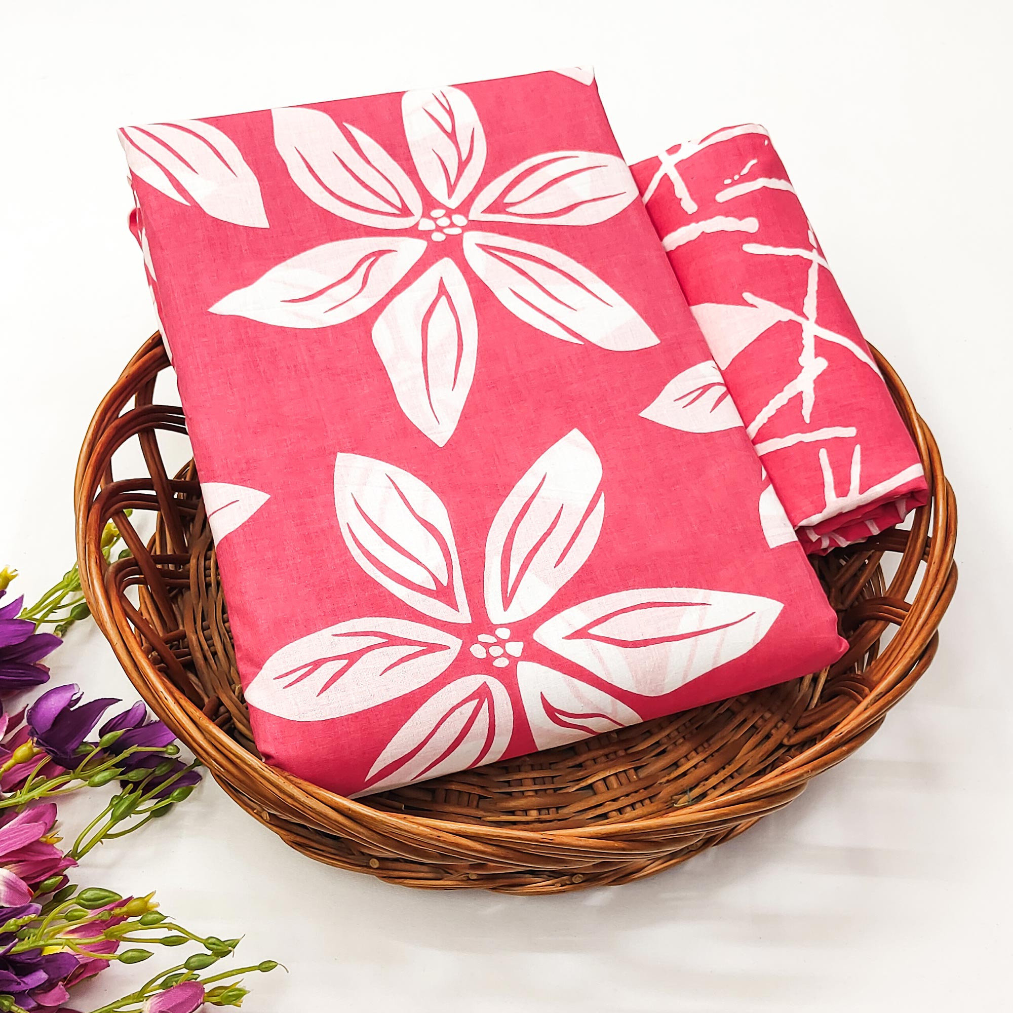 Peachmode Gajari Pink Floral Printed Pure Cotton Dress Material