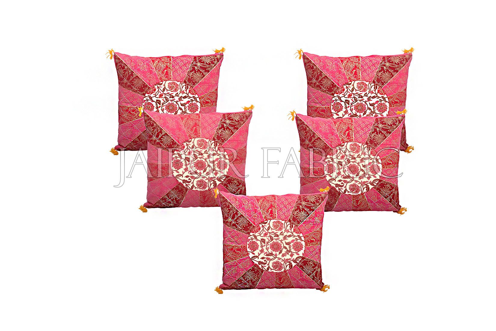 JaipurFabric® Peach Color Rangoli Print Cotton Cushion Cover