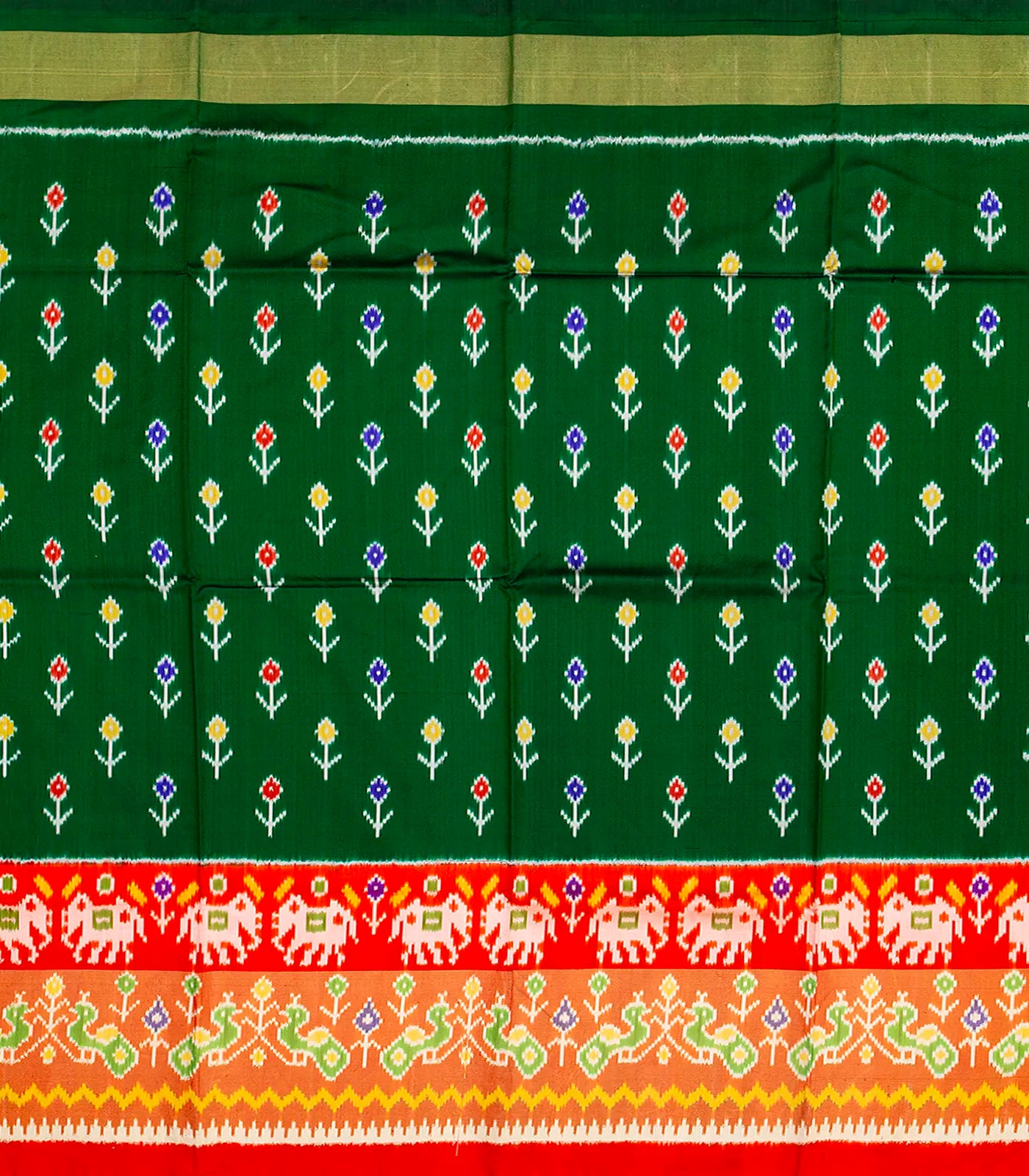 RmKV Bottle Green Handloom Silk Pavadai Material With Tie & Dye Motifs -Bottle Green - view 2