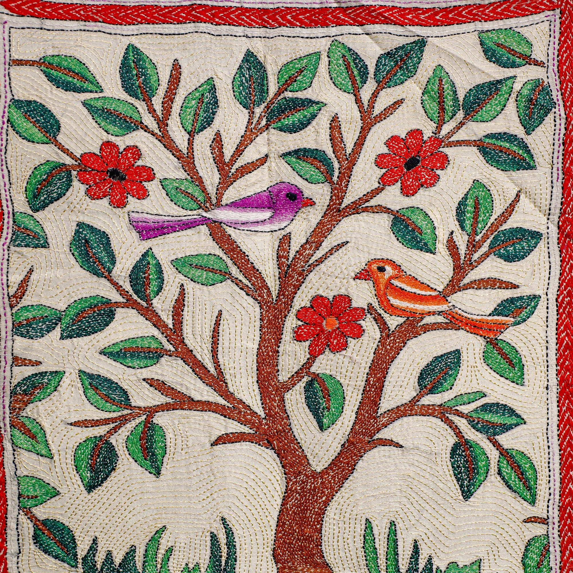 KHUSHBASH - HAPPY LOOM OF EAST Bengal Kantha Hand Embroidery Cotton Wall Hanging (18 x 19 in) 15 - view 2