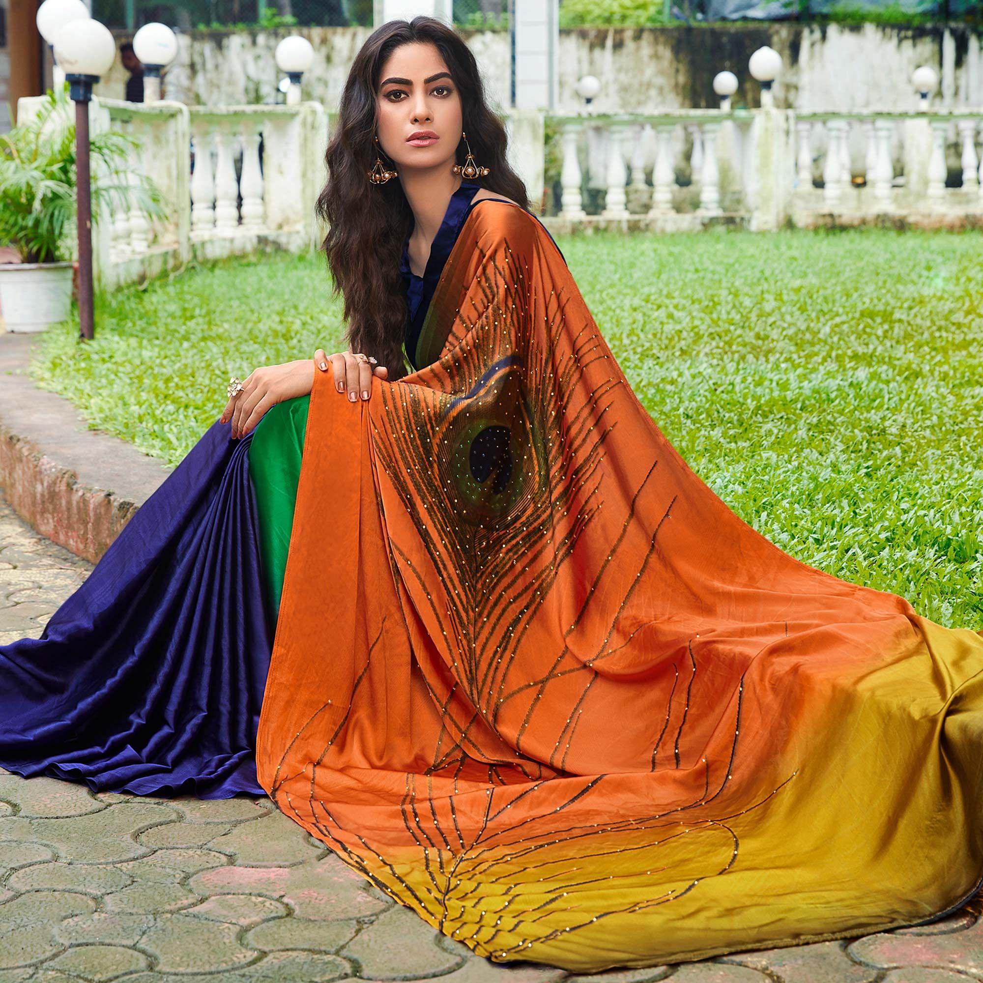 Peachmode Entrancing Multi Colored Party Wear Printed Silk Saree - view 2