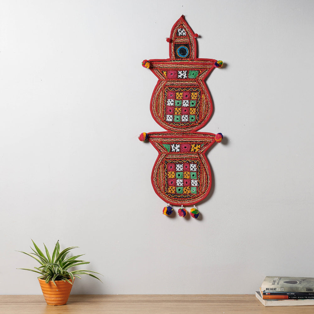 KACHCHH JI CHHAAP 2 Pocket - Mirror Work Kutch Hand Embroidered Kalash Wall Hanging Letter Holder