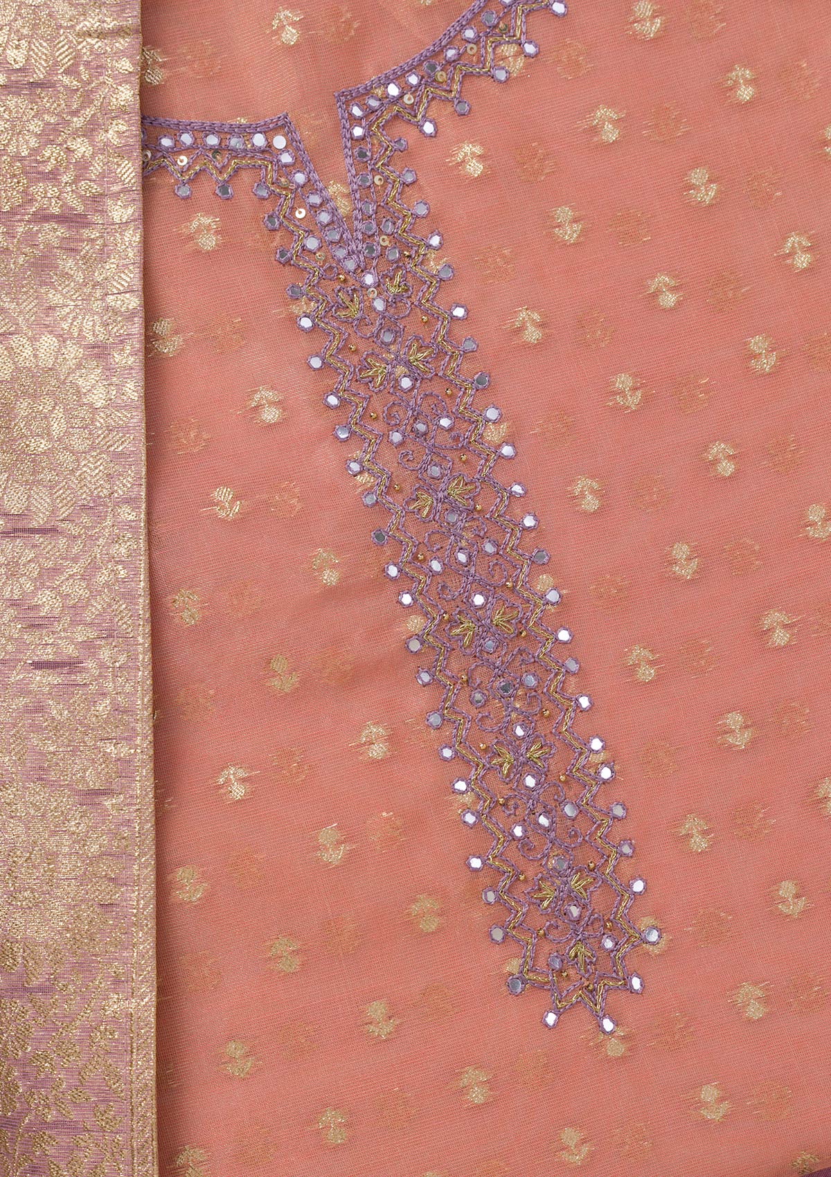 Koskii Peach Zariwork Banarasi Unstitched Salwar Suit - view 2
