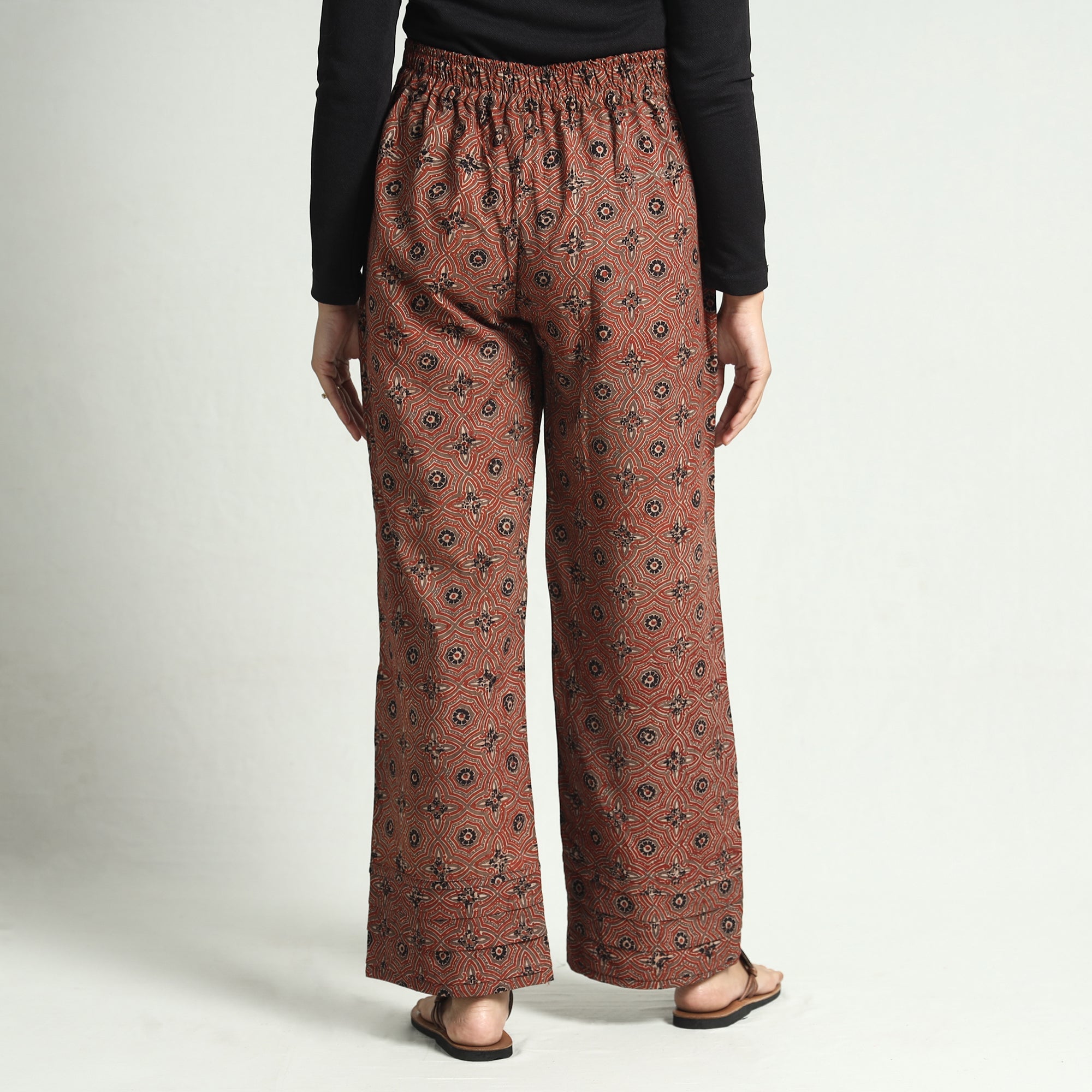 ITOKRI CASUALS Brown - Ajrakh Block Printed Cotton Elasticated Palazzo - view 5