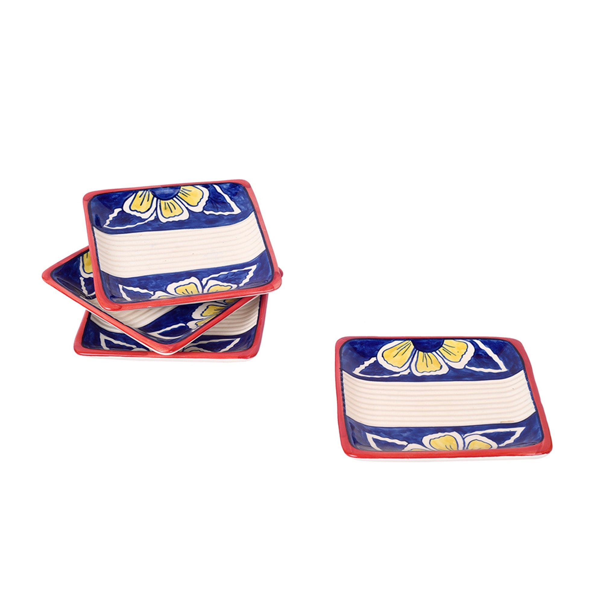 ART CREATIONS BY SUMAN SONTHALIA Blue - Flowers of Ecstasy Serving Plates (SO4) - view 3