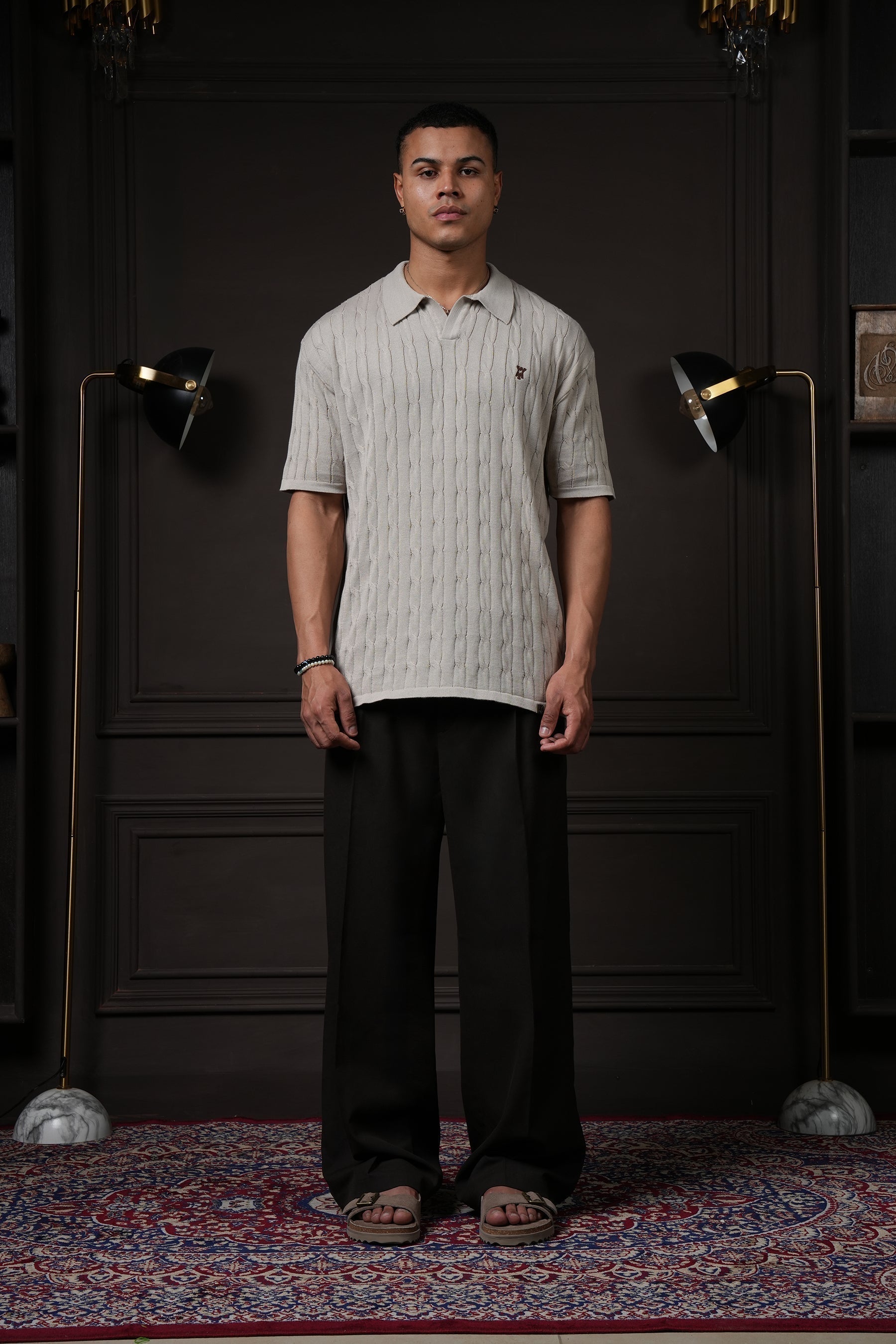 Y*all Pristine Cable Knit Polo - Oat - view 2