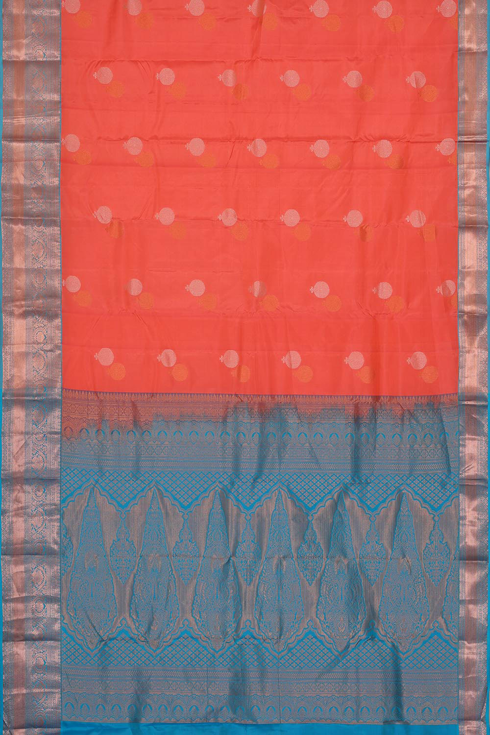 Kalanjali Kanchipattu Bright Peach Brocade Saree - view 3