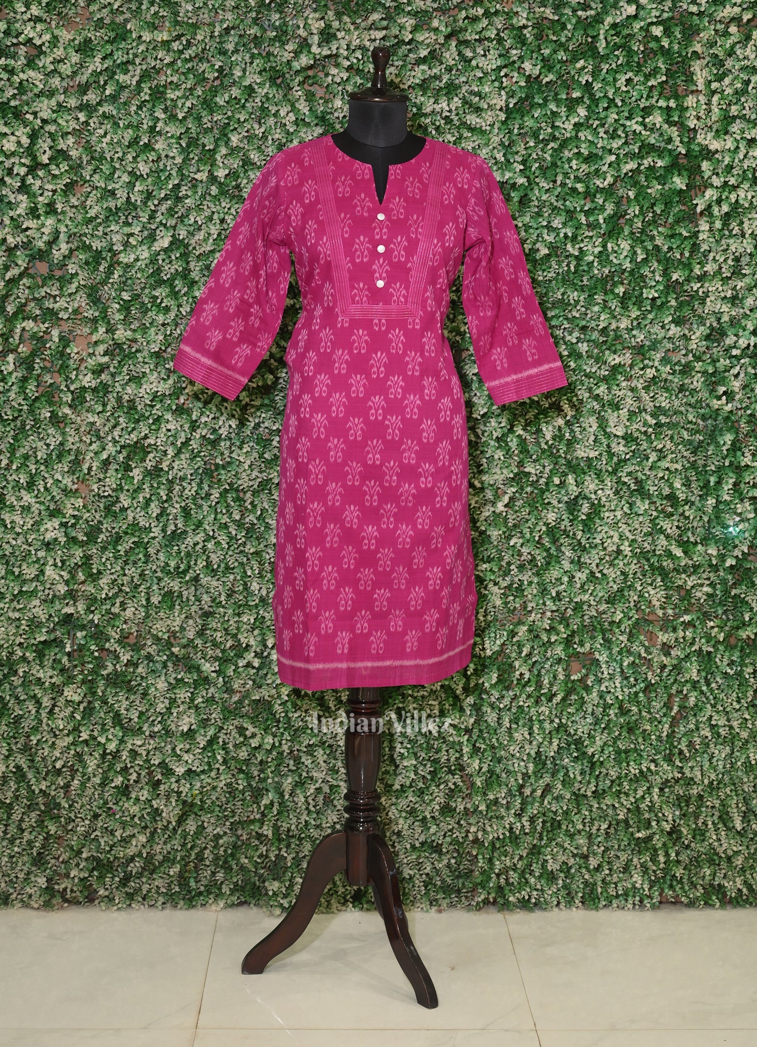 IndianVillèz Rose Pink Odisha Ikat Designer Cotton Kurti for Women