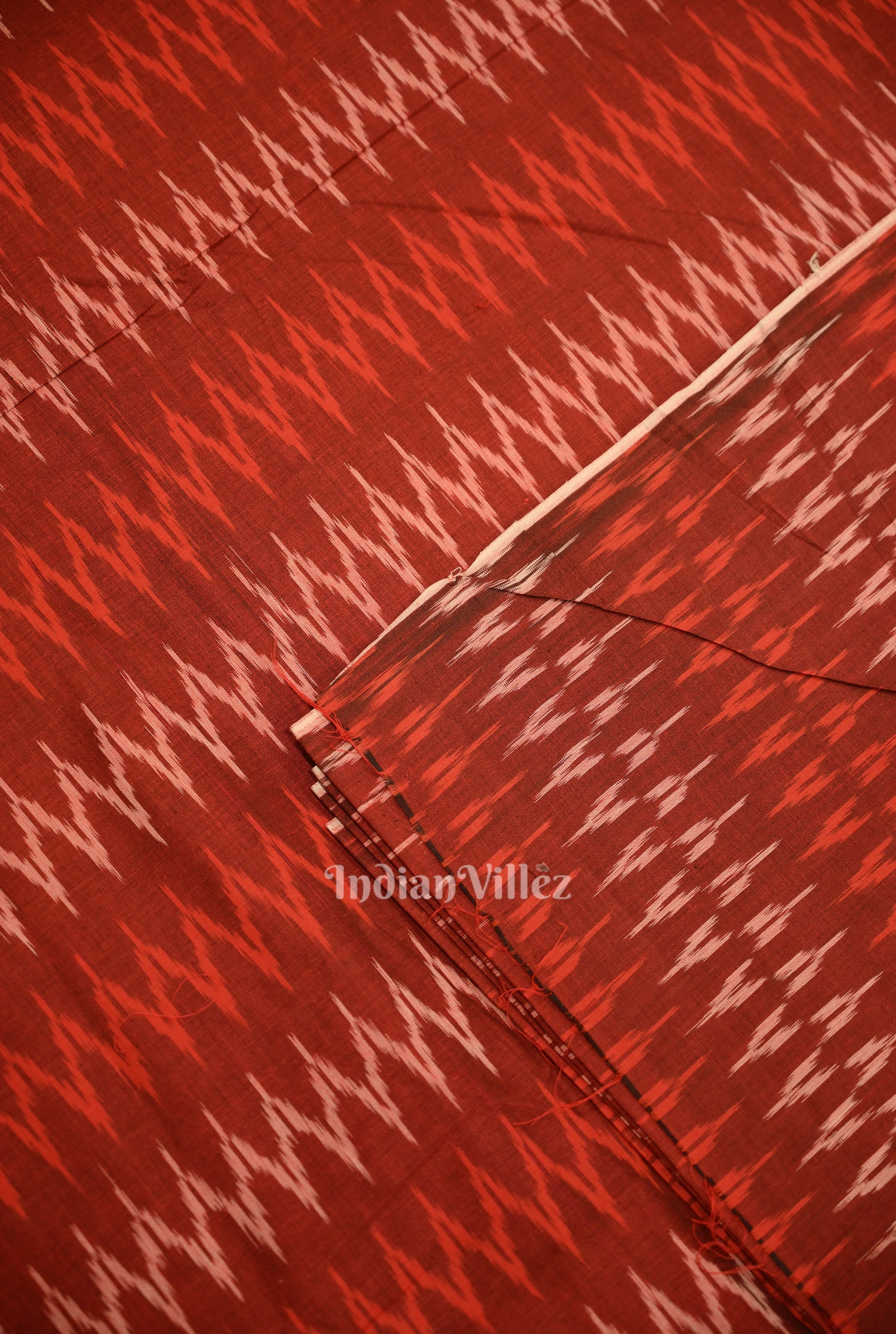 IndianVillèz Deep Maroon Pochampally Ikat Cotton Fabric - view 2