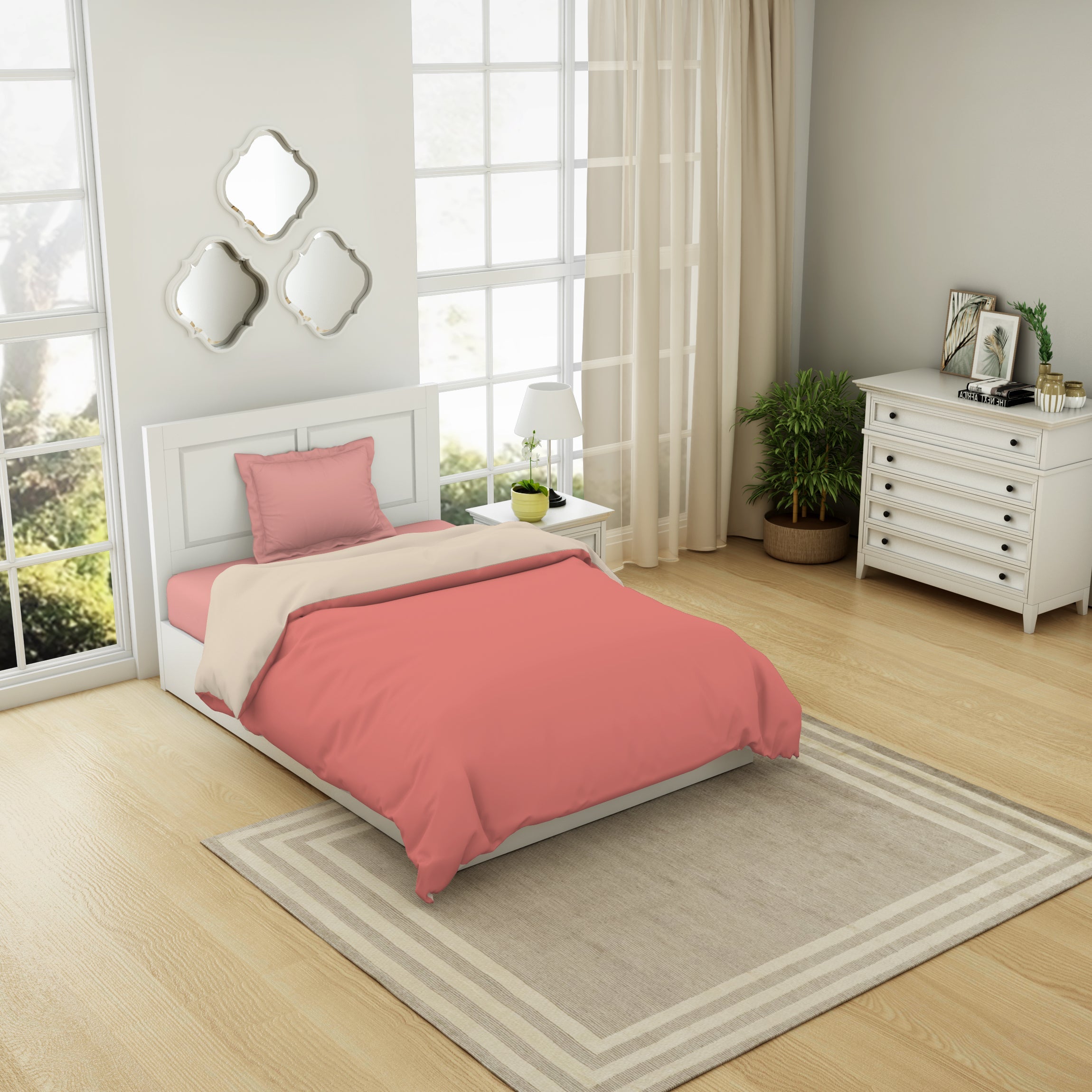 Spaces India Solid Coral / Beige - Coral 100% Cotton Shell Single Quilt / AC Comforter - Everyday Essentials By Spaces - view 2