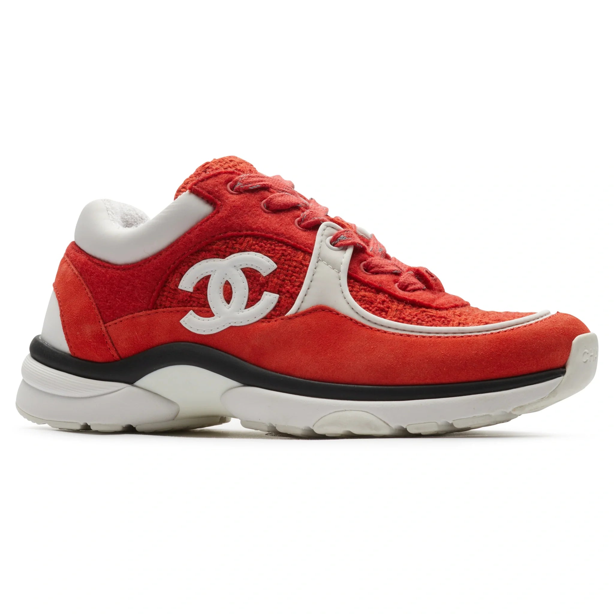Chanel CC Logo Suede Red Tweed Sneaker - view 2
